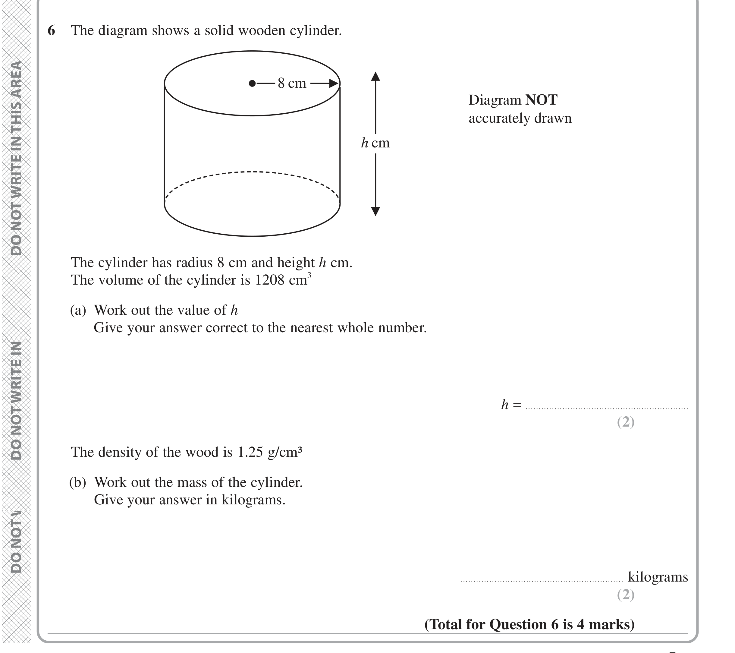 Question 6 — 3D Shapes and Volume, Speed/Distance/Time/Density/Pressure — Edexcel iGCSE June 2024