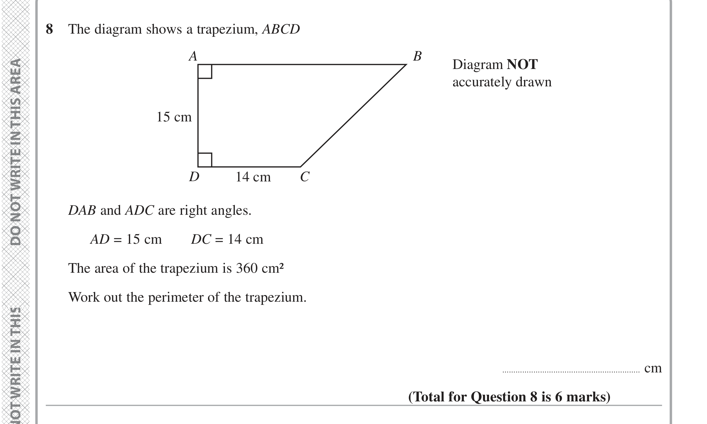Question 8 — Perimeter and Area, Pythagoras — Edexcel iGCSE June 2024
