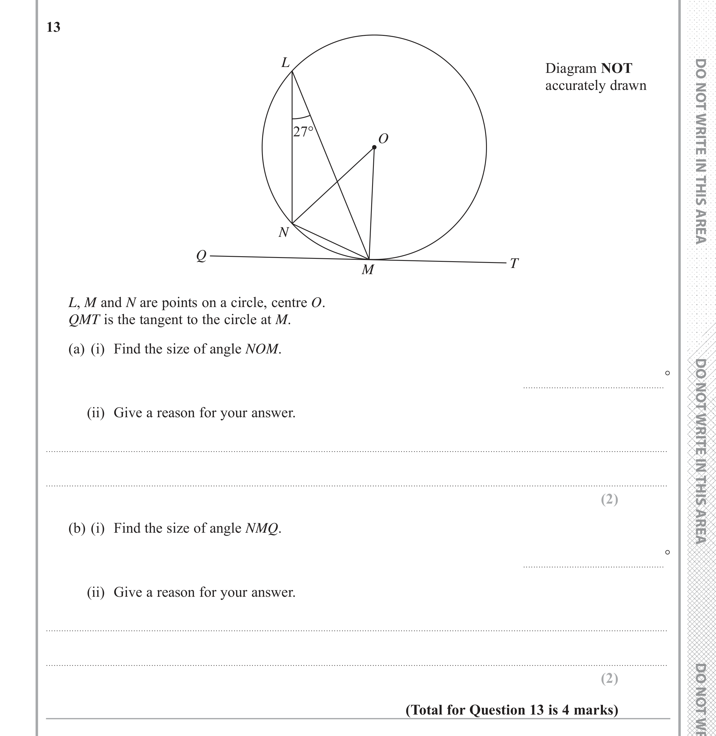 Question 13 — Circle Theorems — Edexcel iGCSE June 2018