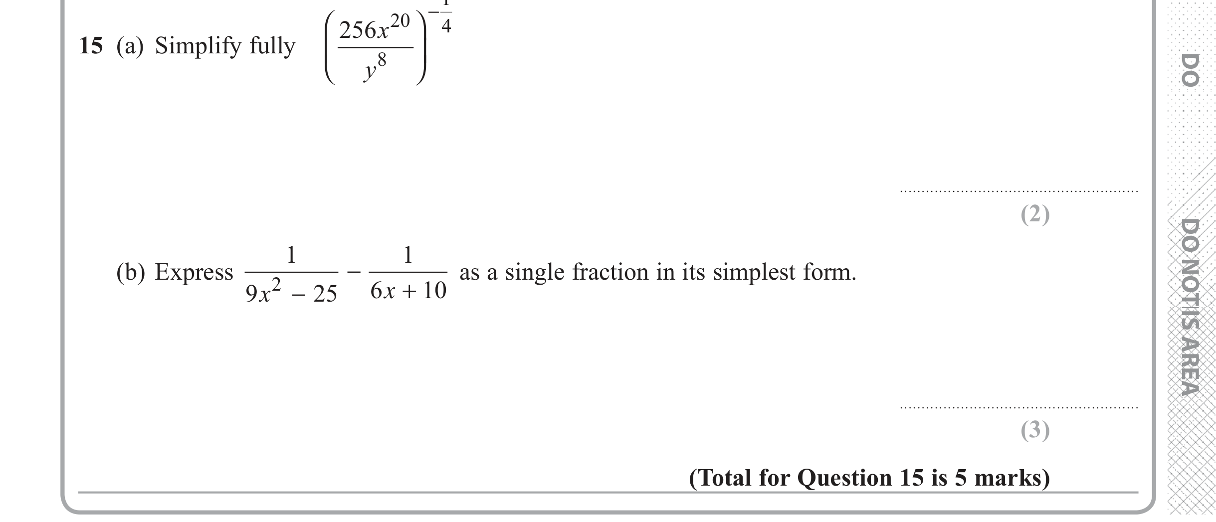 Question 15 — Powers, Algebra Fractions — Edexcel iGCSE June 2018