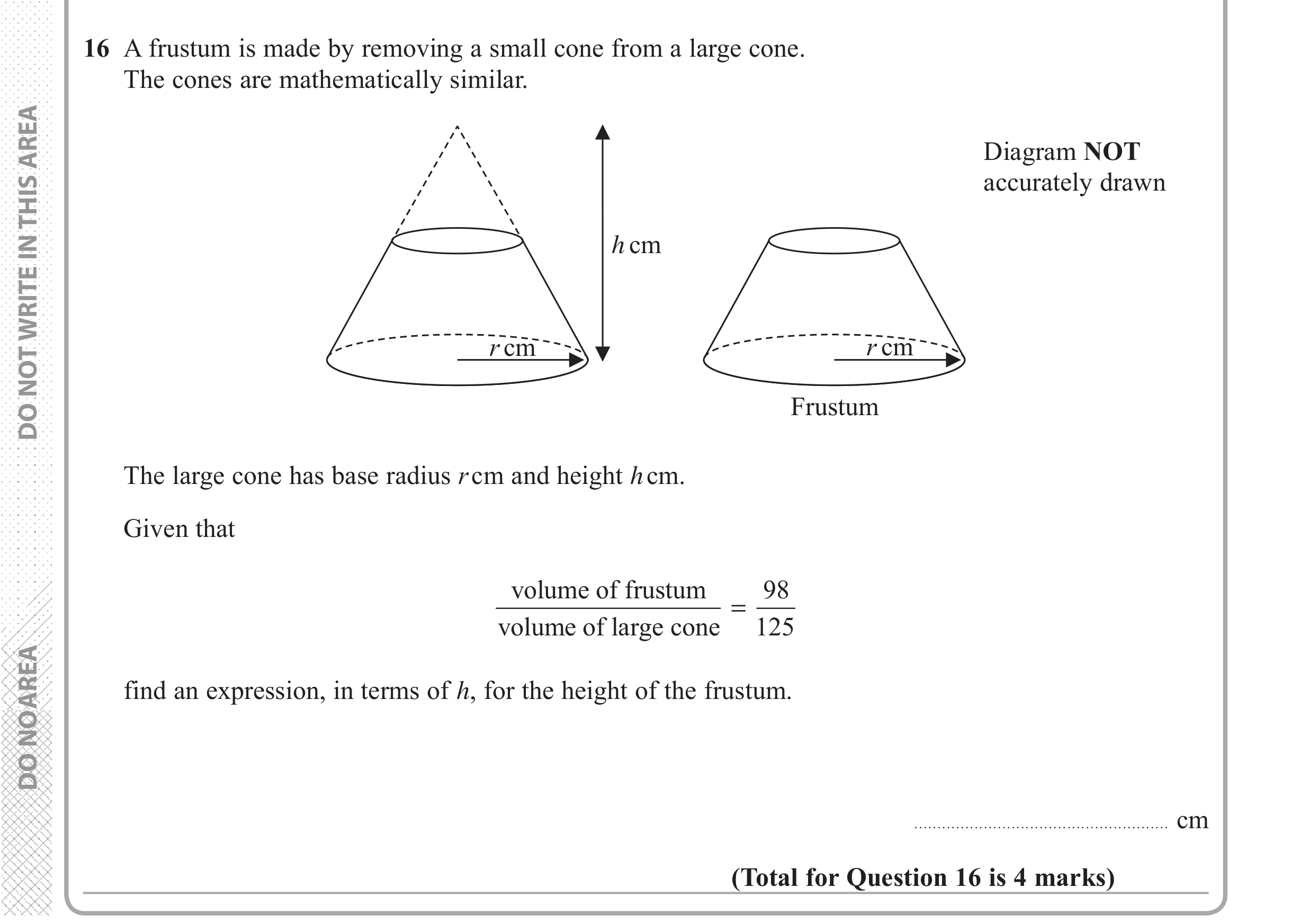 Question 16 — 3D Shapes and Volume — Edexcel iGCSE June 2018