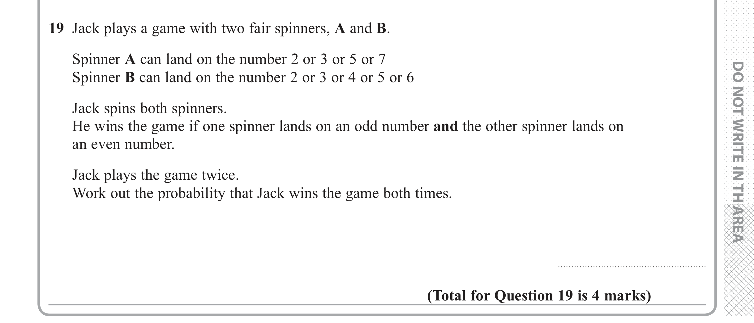 Question 19 — Probability — Edexcel iGCSE June 2018