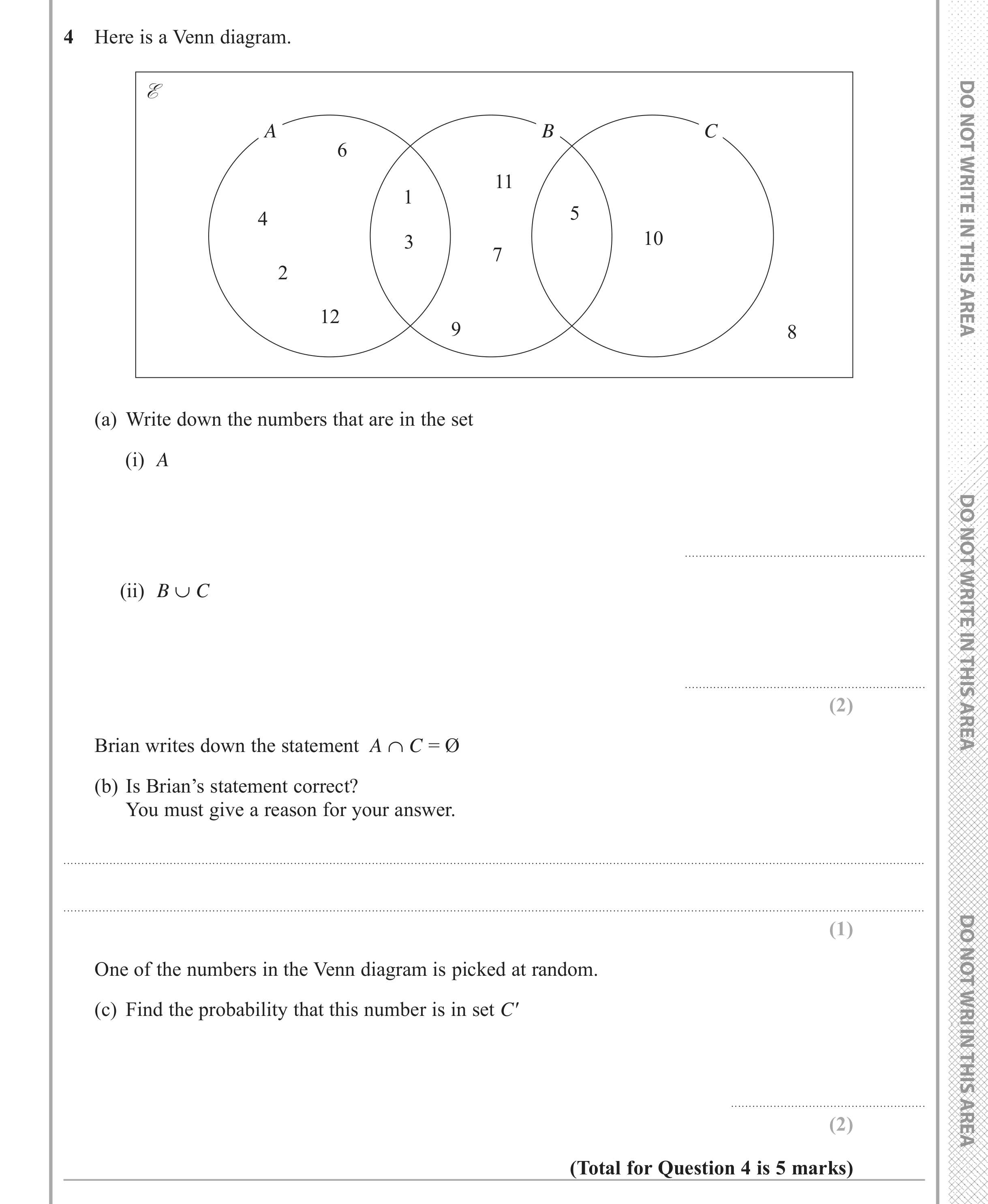 Question 4 — Set Notation — Edexcel iGCSE June 2018