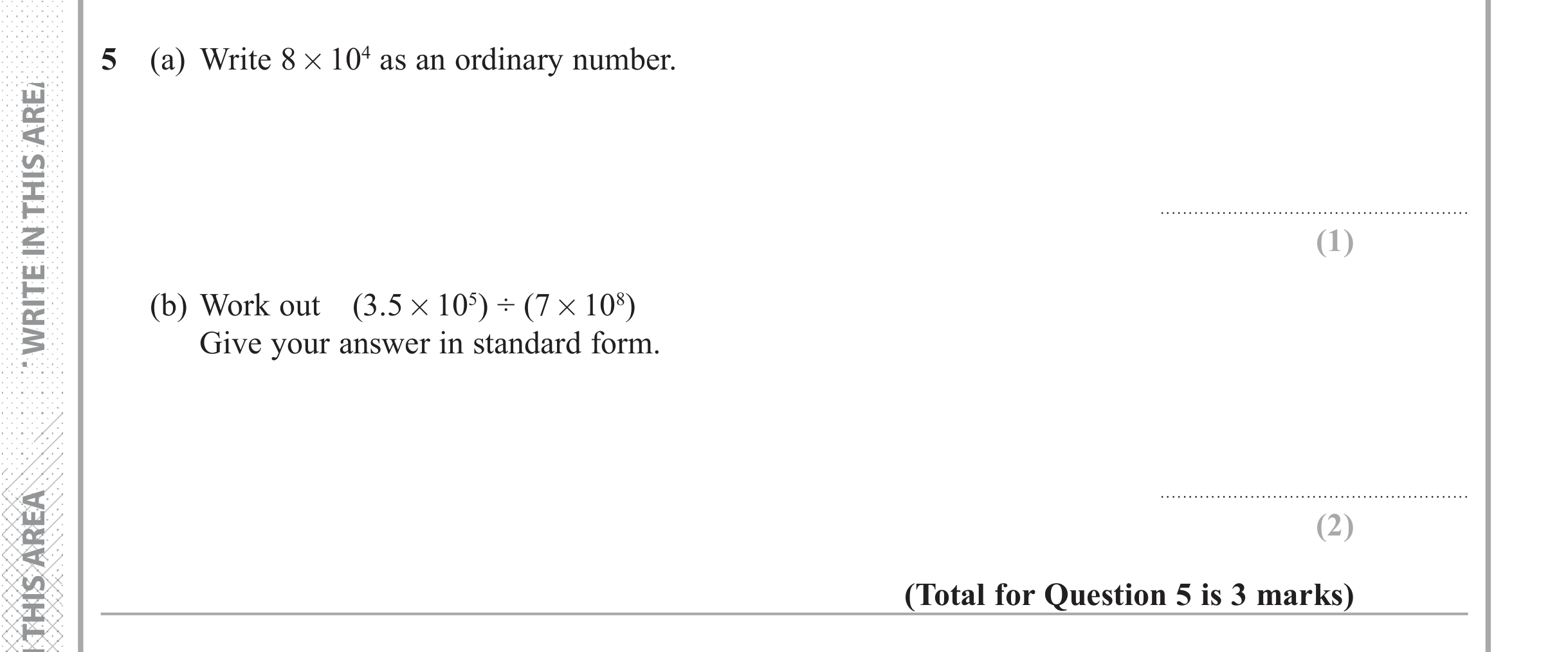 Question 5 — Standard Form — Edexcel iGCSE June 2018