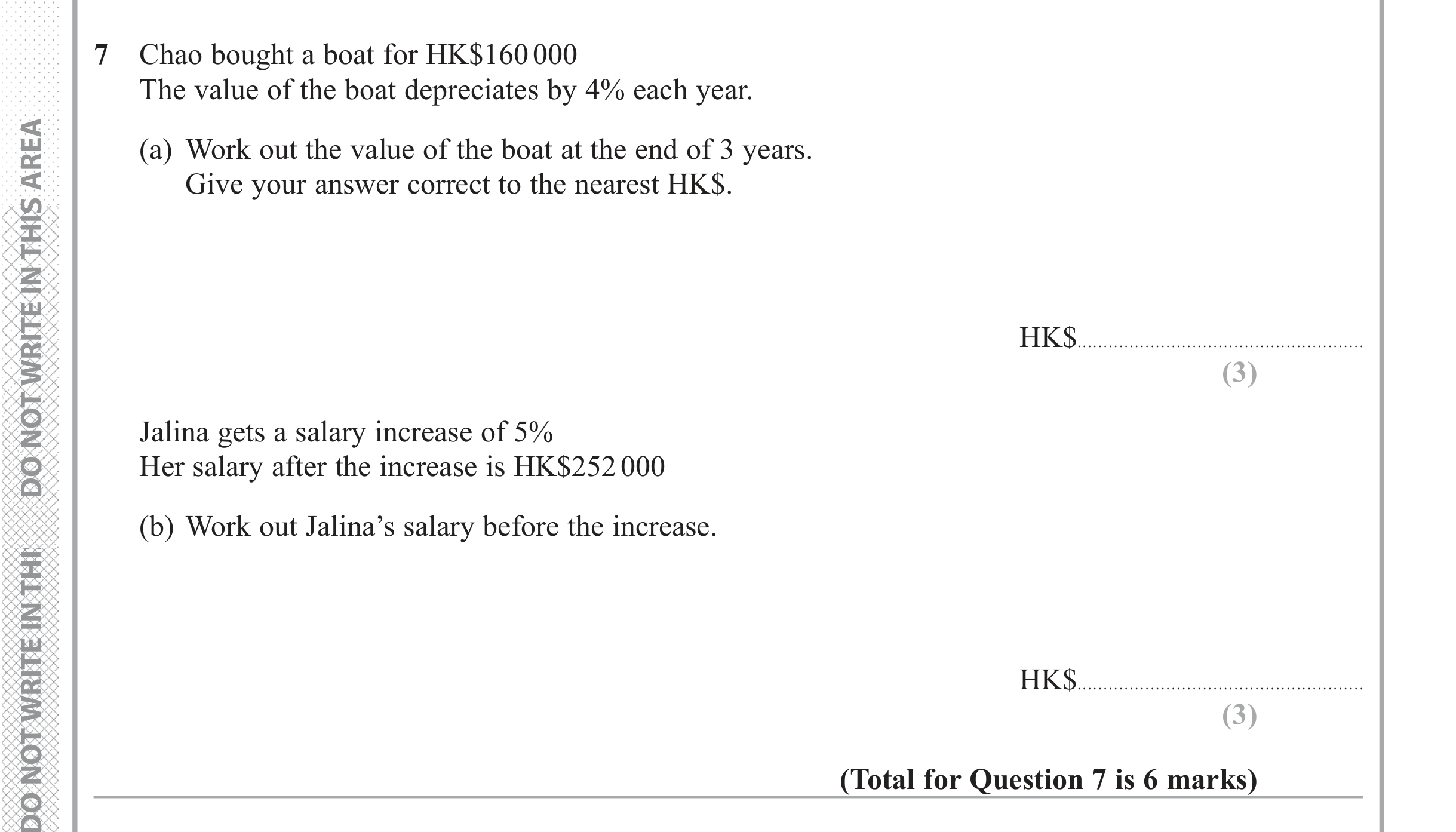Question 7 — Percentages — Edexcel iGCSE June 2018