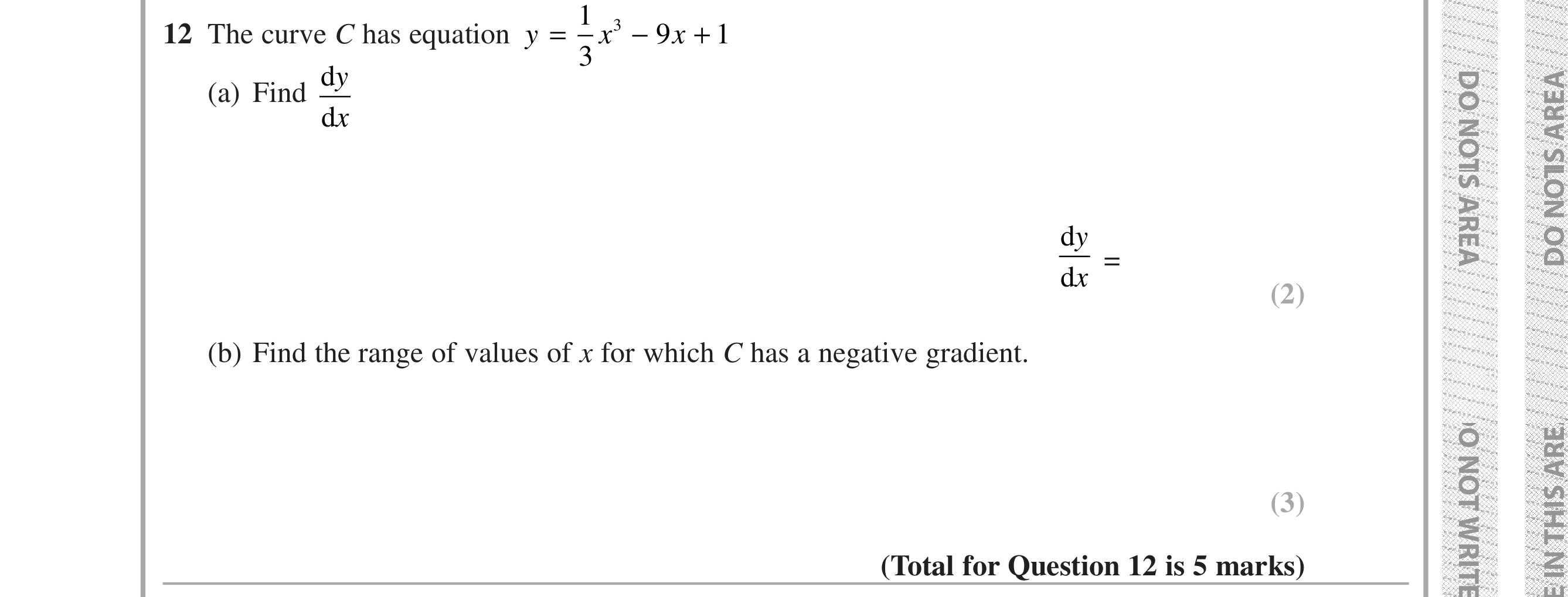 Question 12 — Differentiation — Edexcel iGCSE Jan 2019
