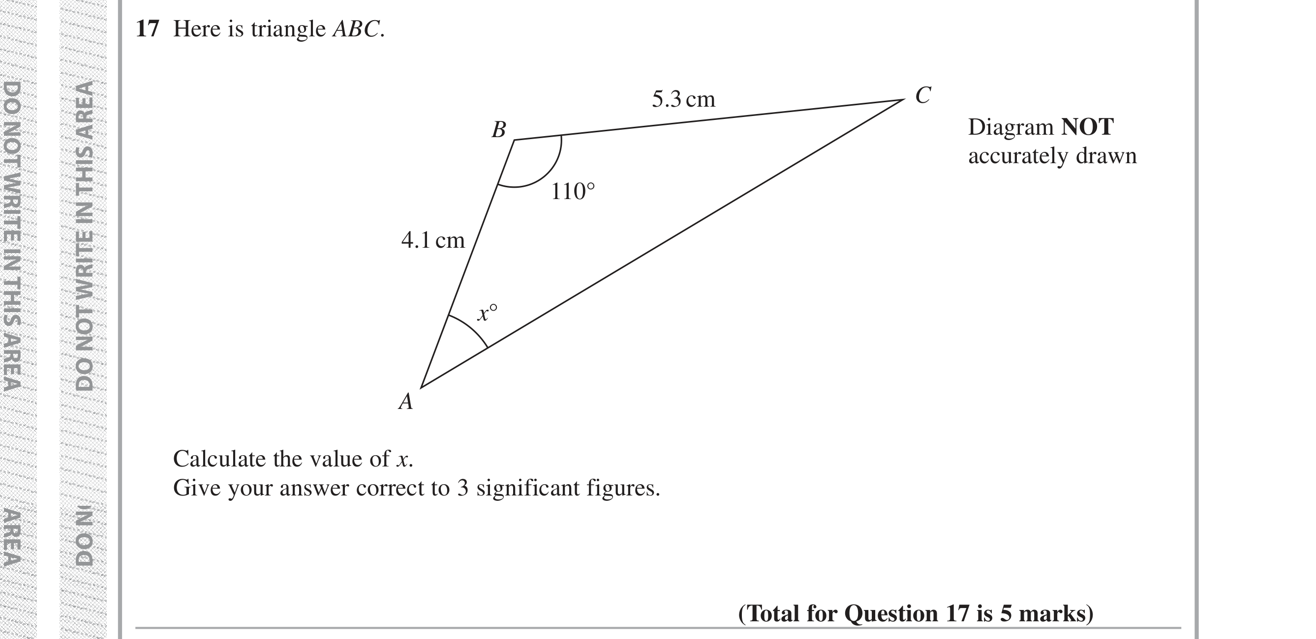 Question 17 — Sine/Cosine Rule — Edexcel iGCSE Jan 2019