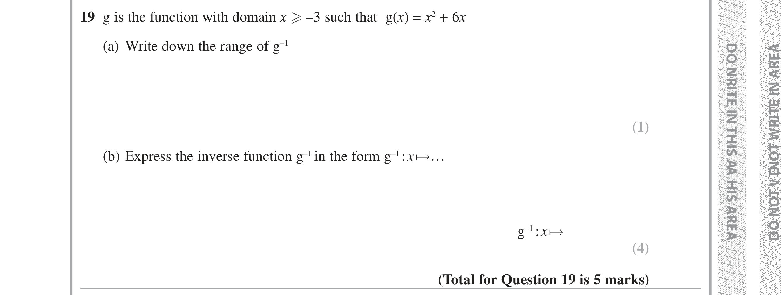 Question 19 — Functions — Edexcel iGCSE Jan 2019