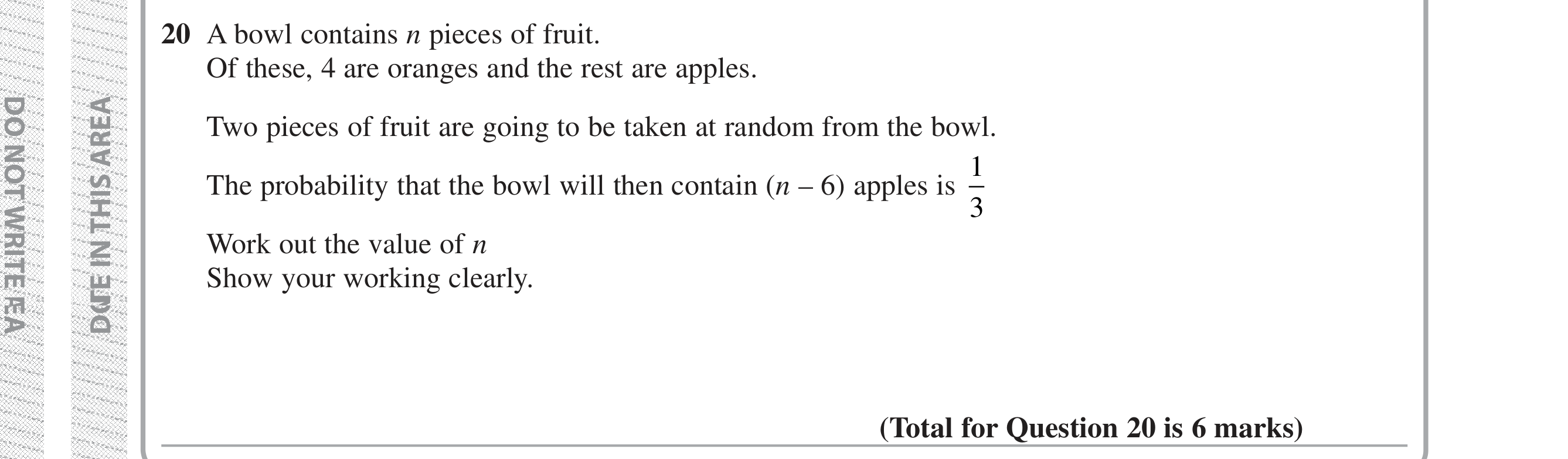 Question 20 — Probability — Edexcel iGCSE Jan 2019