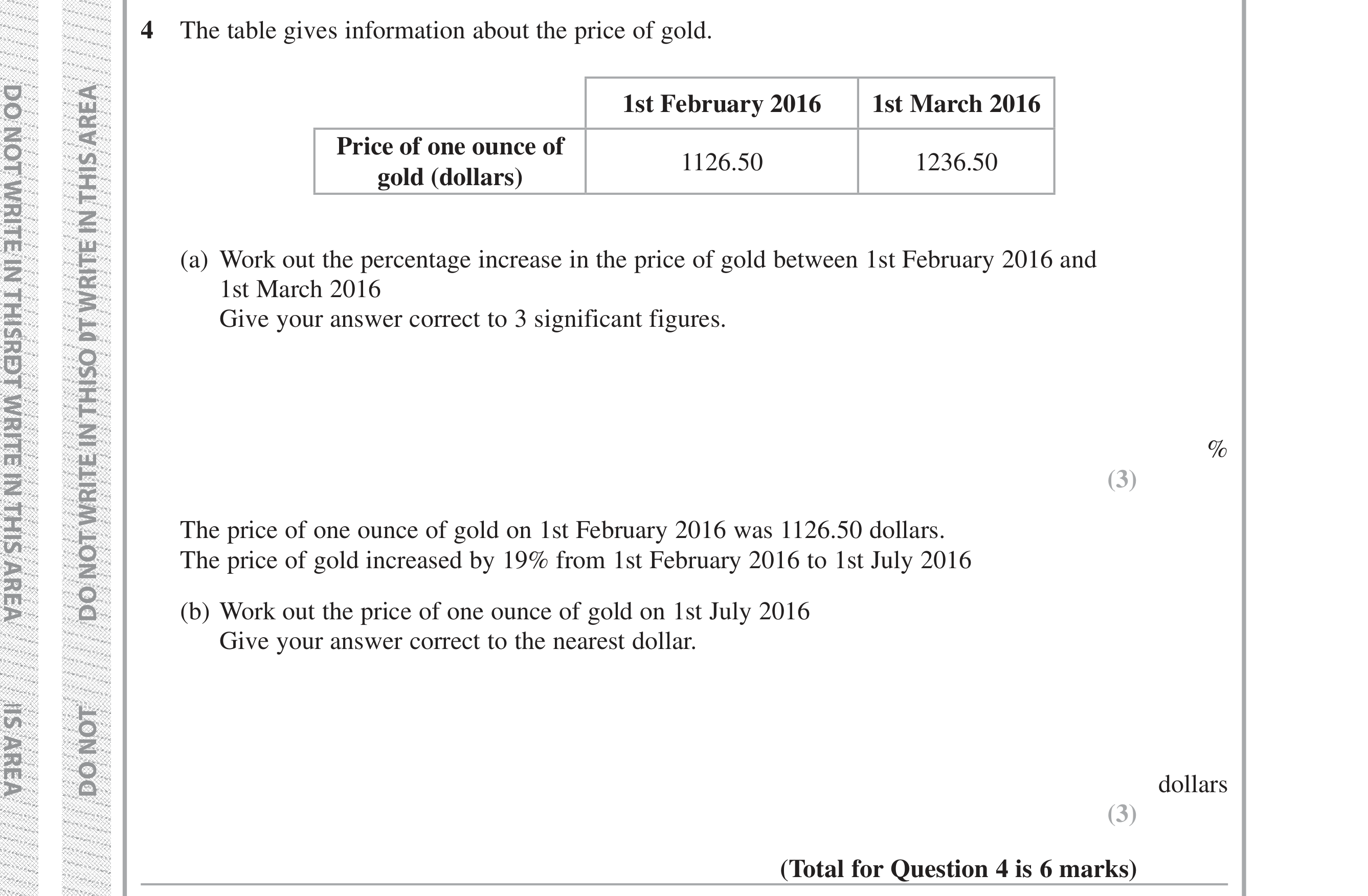 Question 4 — Percentages — Edexcel iGCSE Jan 2019