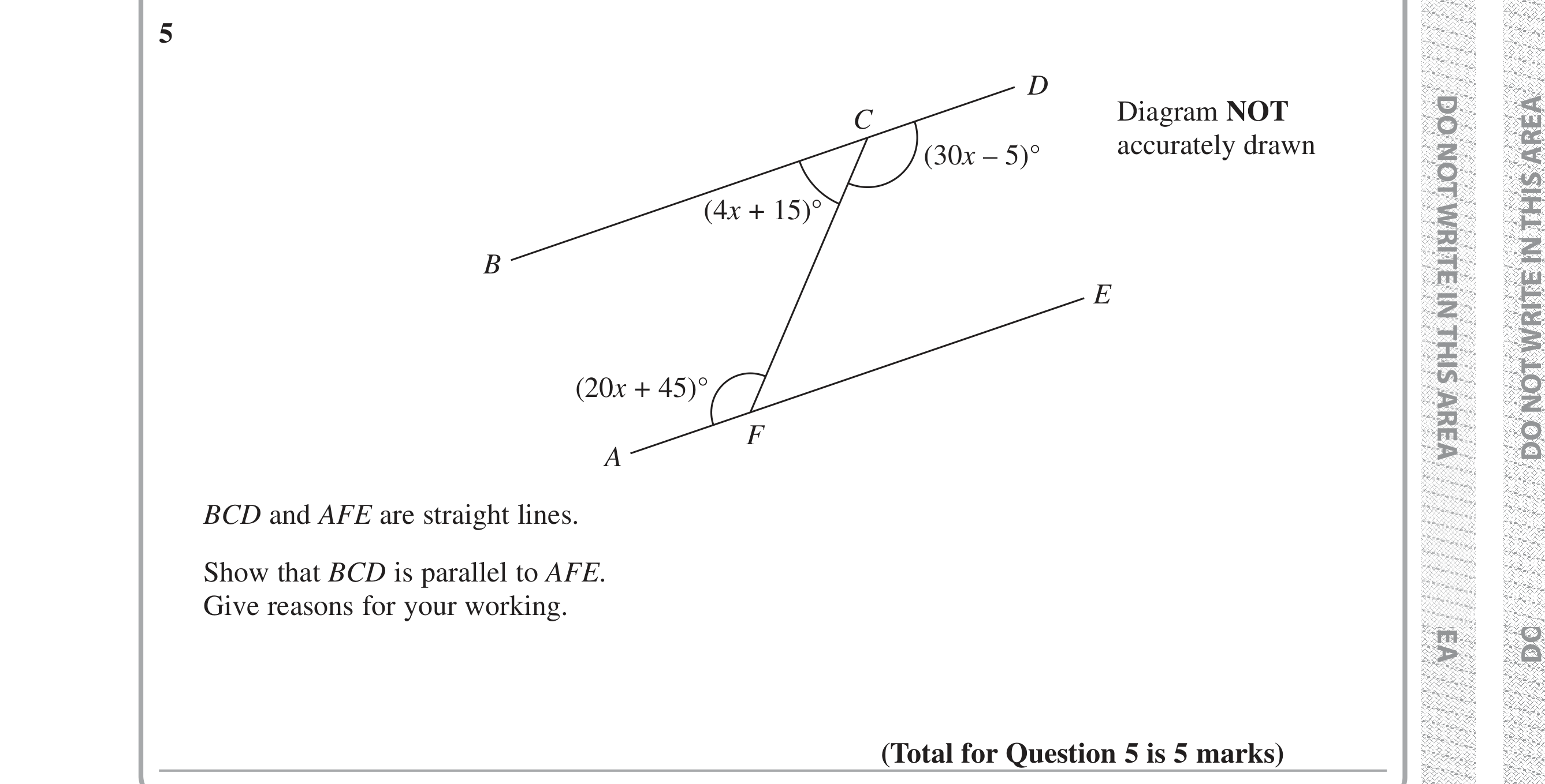 Question 5 — Angles, Angles in Parallel Lines — Edexcel iGCSE Jan 2019