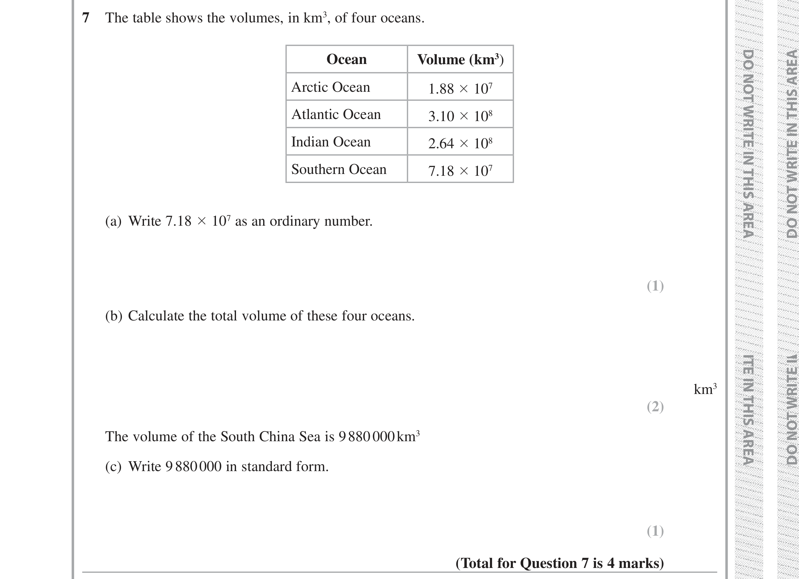 Question 7 — Standard Form — Edexcel iGCSE Jan 2019