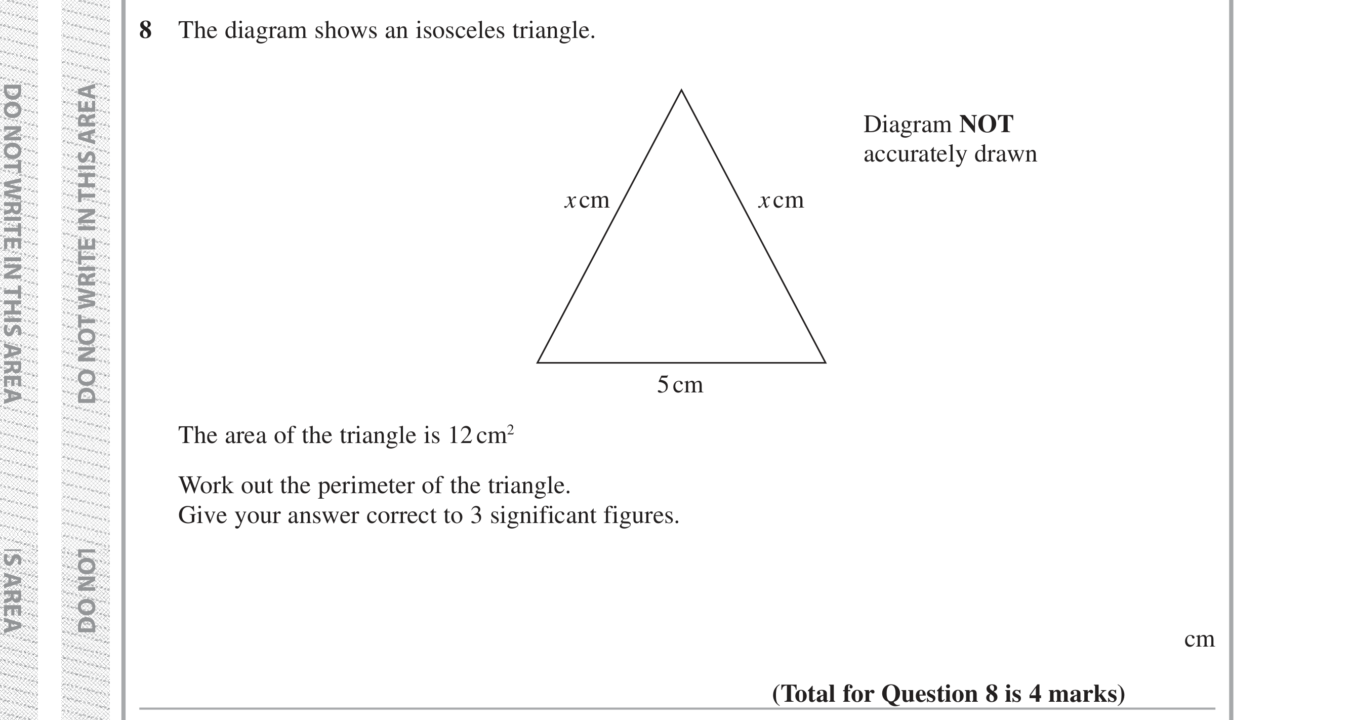 Question 8 — Perimeter and Area — Edexcel iGCSE Jan 2019