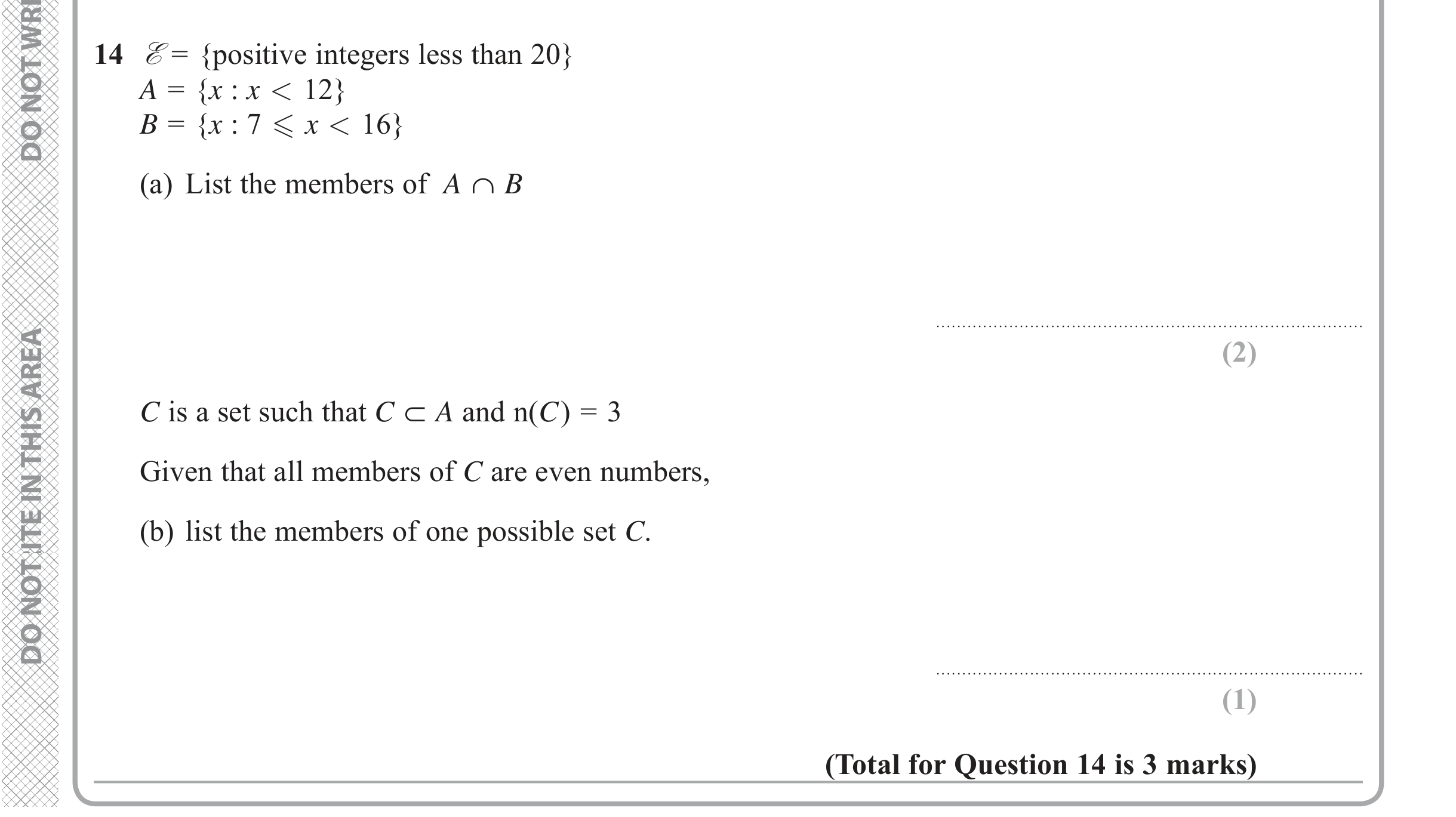 Question 14 — Set Notation — Edexcel iGCSE June 2019