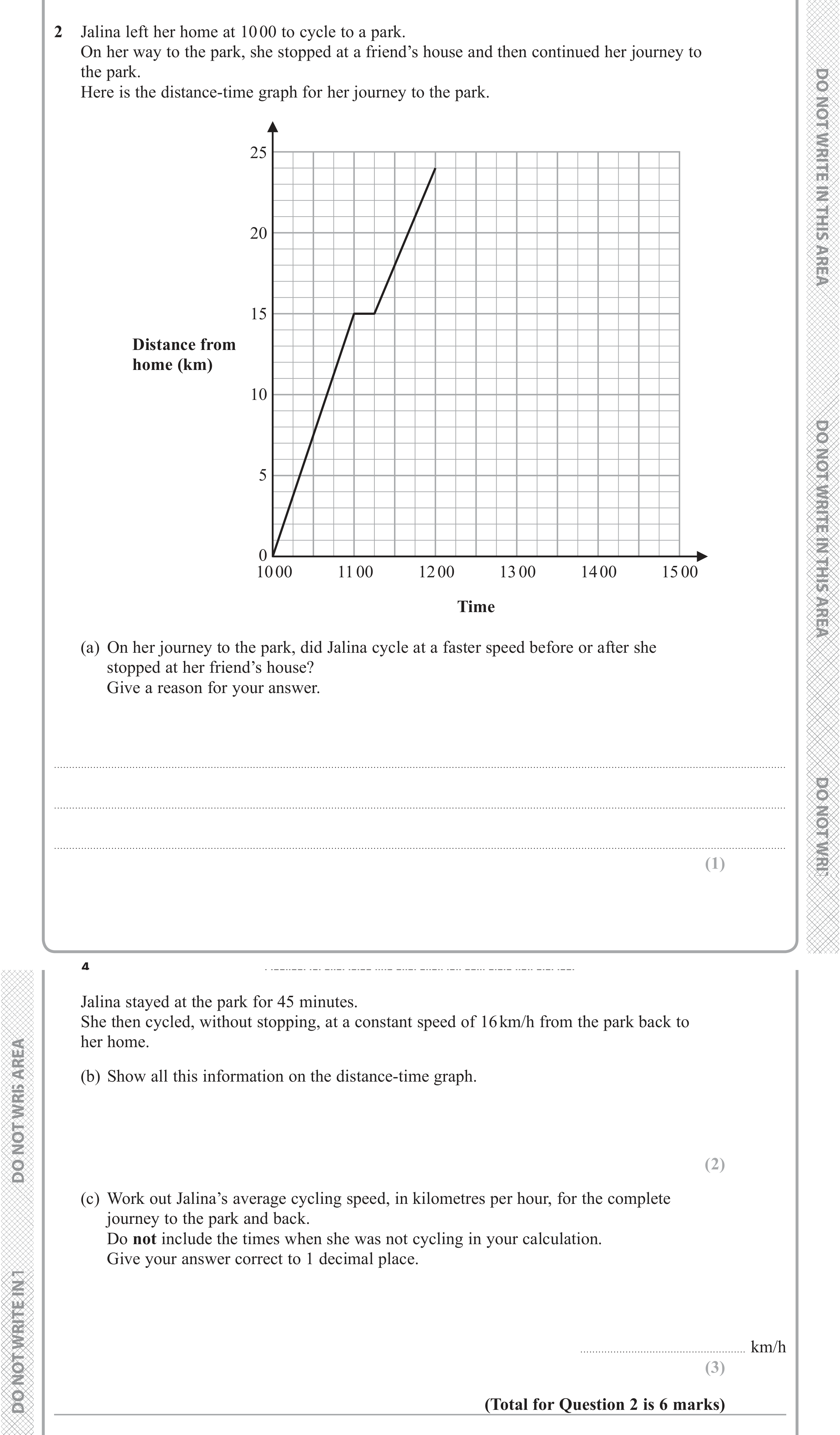 Question 2 — Distance Time Graph — Edexcel iGCSE June 2019