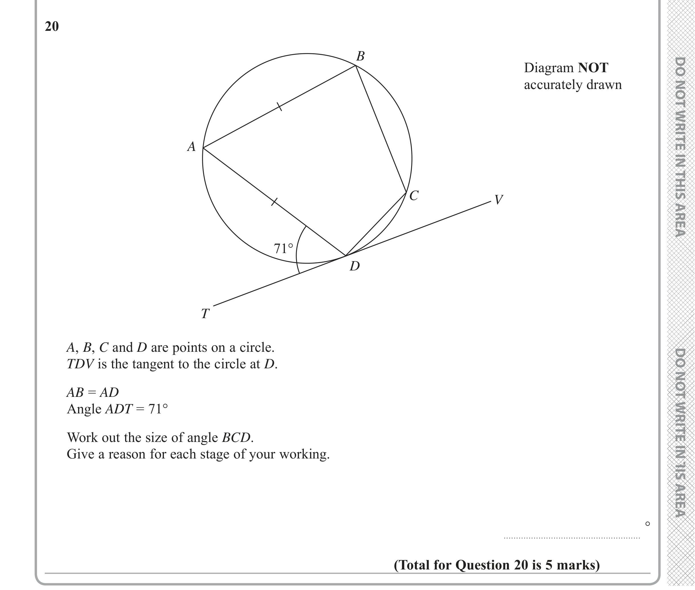 Question 20 — Circle Theorems — Edexcel iGCSE June 2019