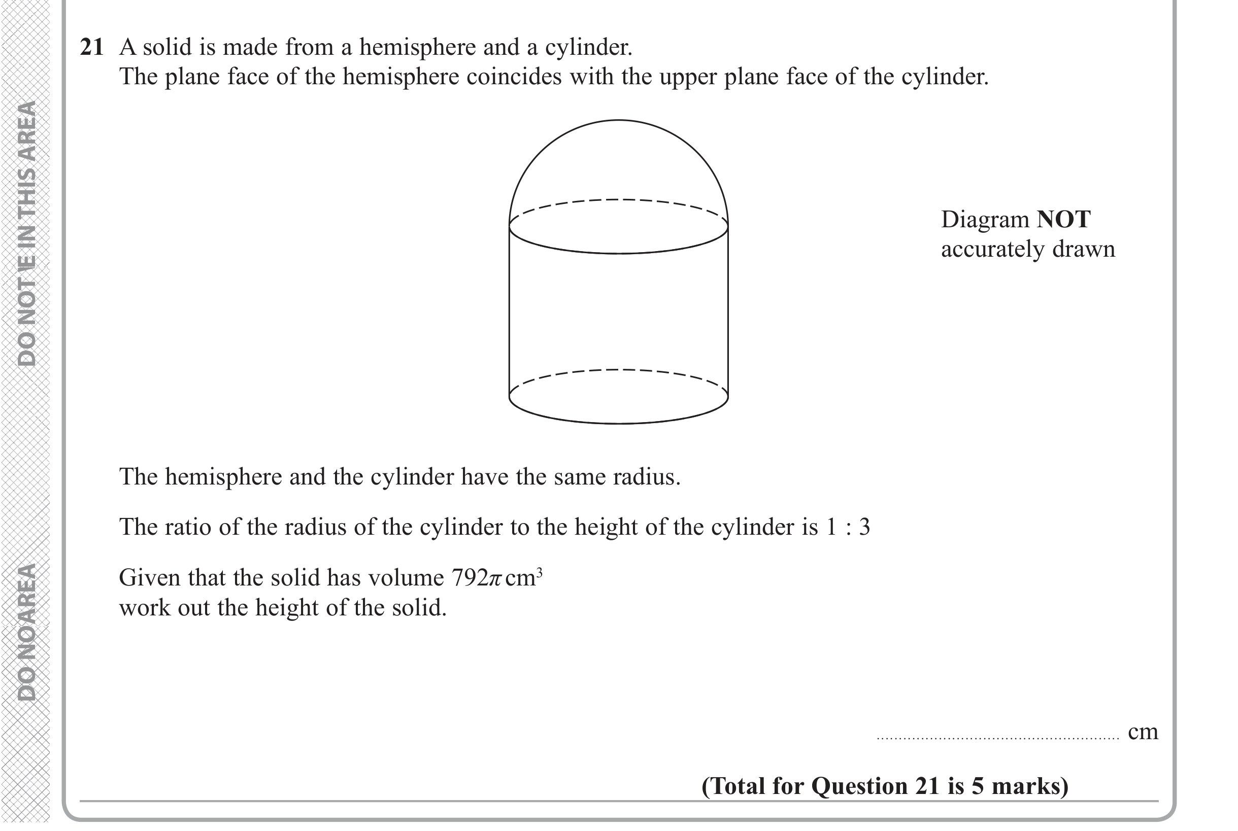 Question 21 — Ratios, 3D Shapes and Volume — Edexcel iGCSE June 2019