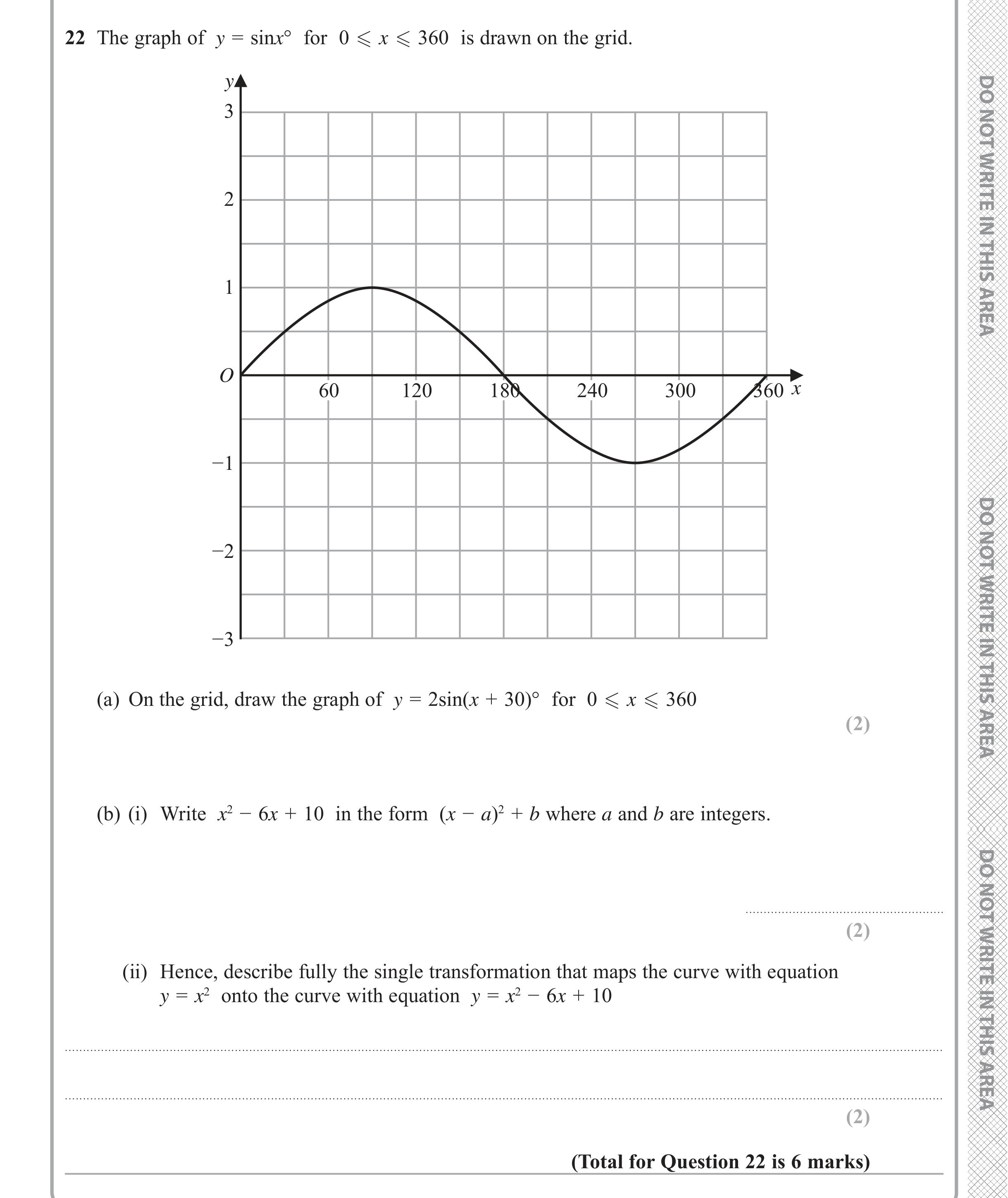 Question 22 — Graph Transformations, Quadratic Equations — Edexcel iGCSE June 2019