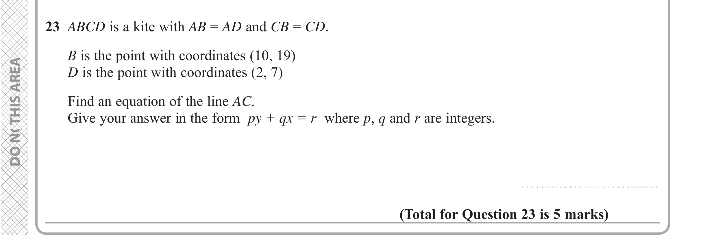 Question 23 — Straight Line Graphs, Polygons — Edexcel iGCSE June 2019