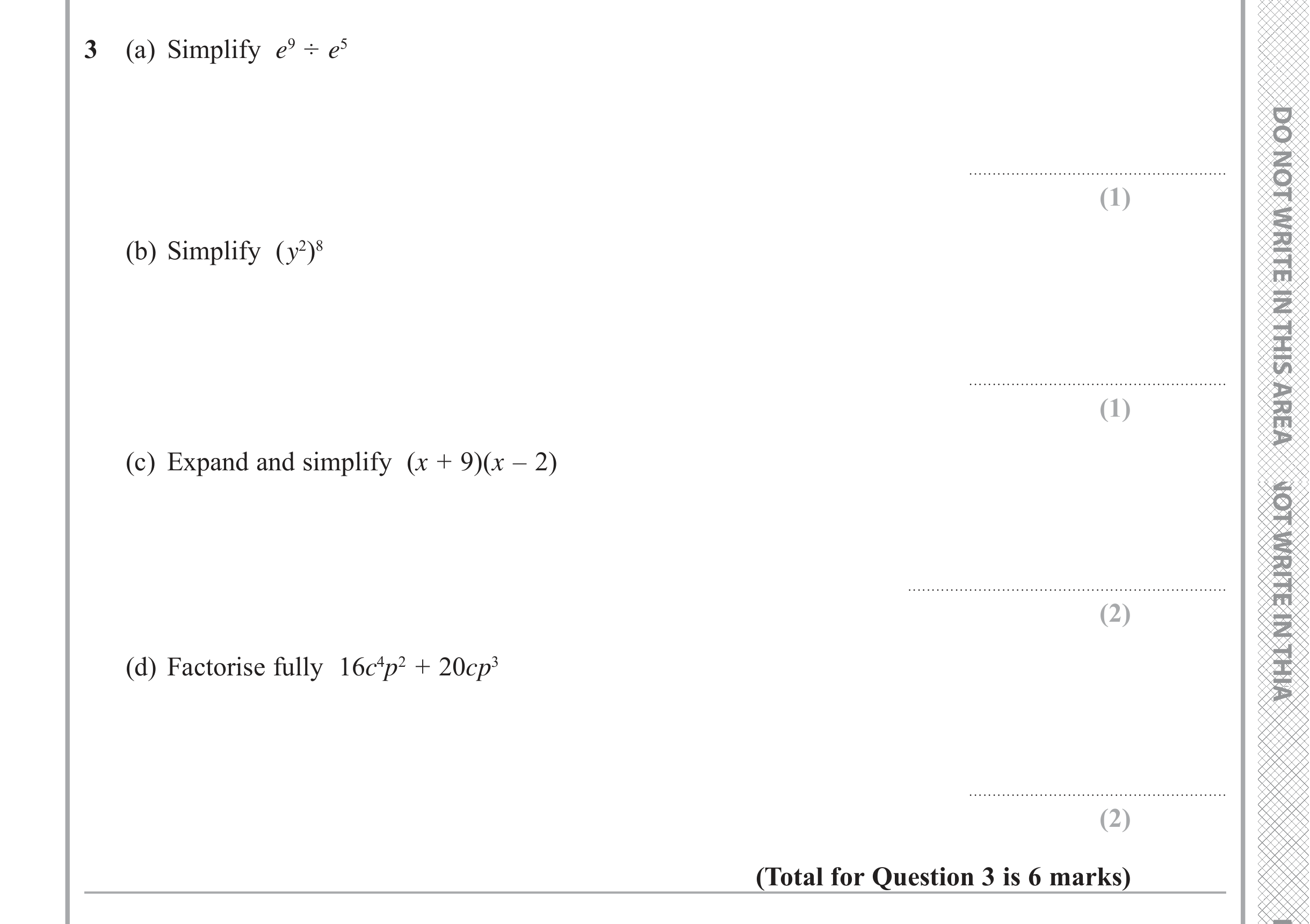 Question 3 — Powers, Factorise/Expand/Simplify — Edexcel iGCSE June 2019