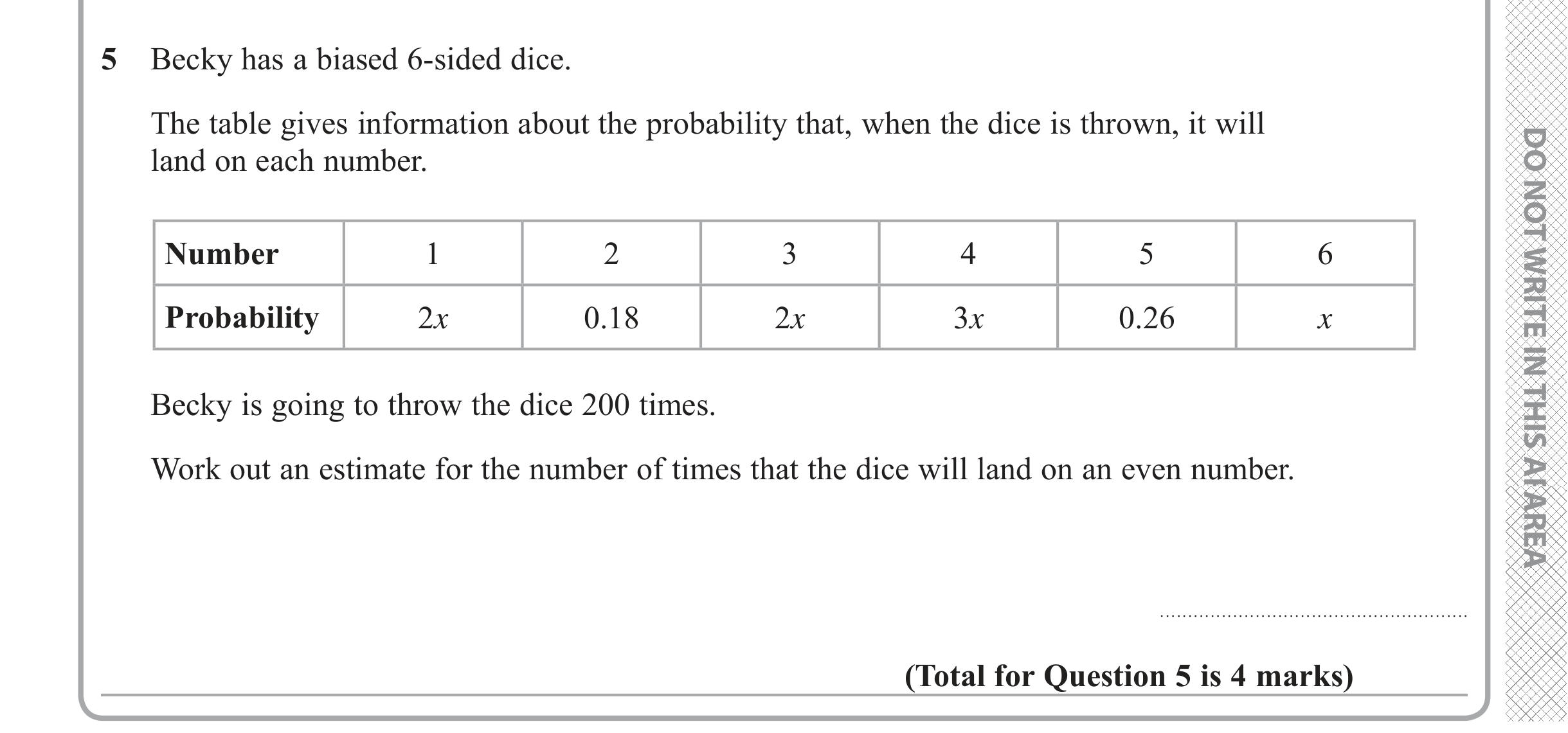 Question 5 — Probability — Edexcel iGCSE June 2019