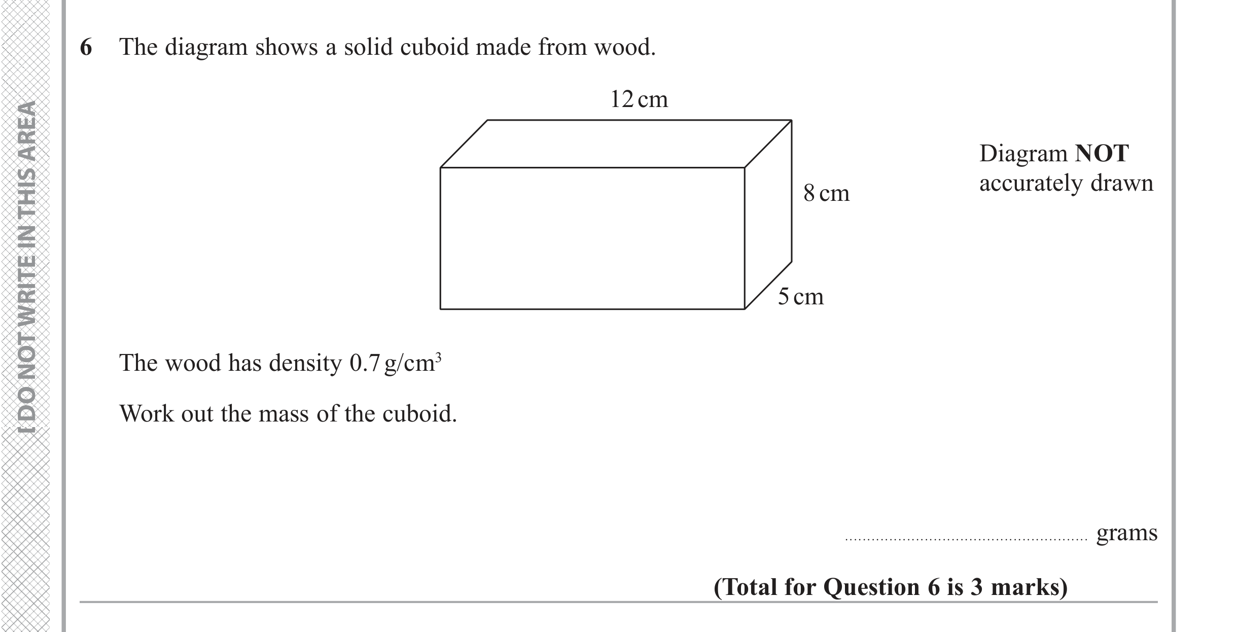 Question 6 — 3D Shapes and Volume, Speed/Distance/Time/Density/Pressure — Edexcel iGCSE June 2019