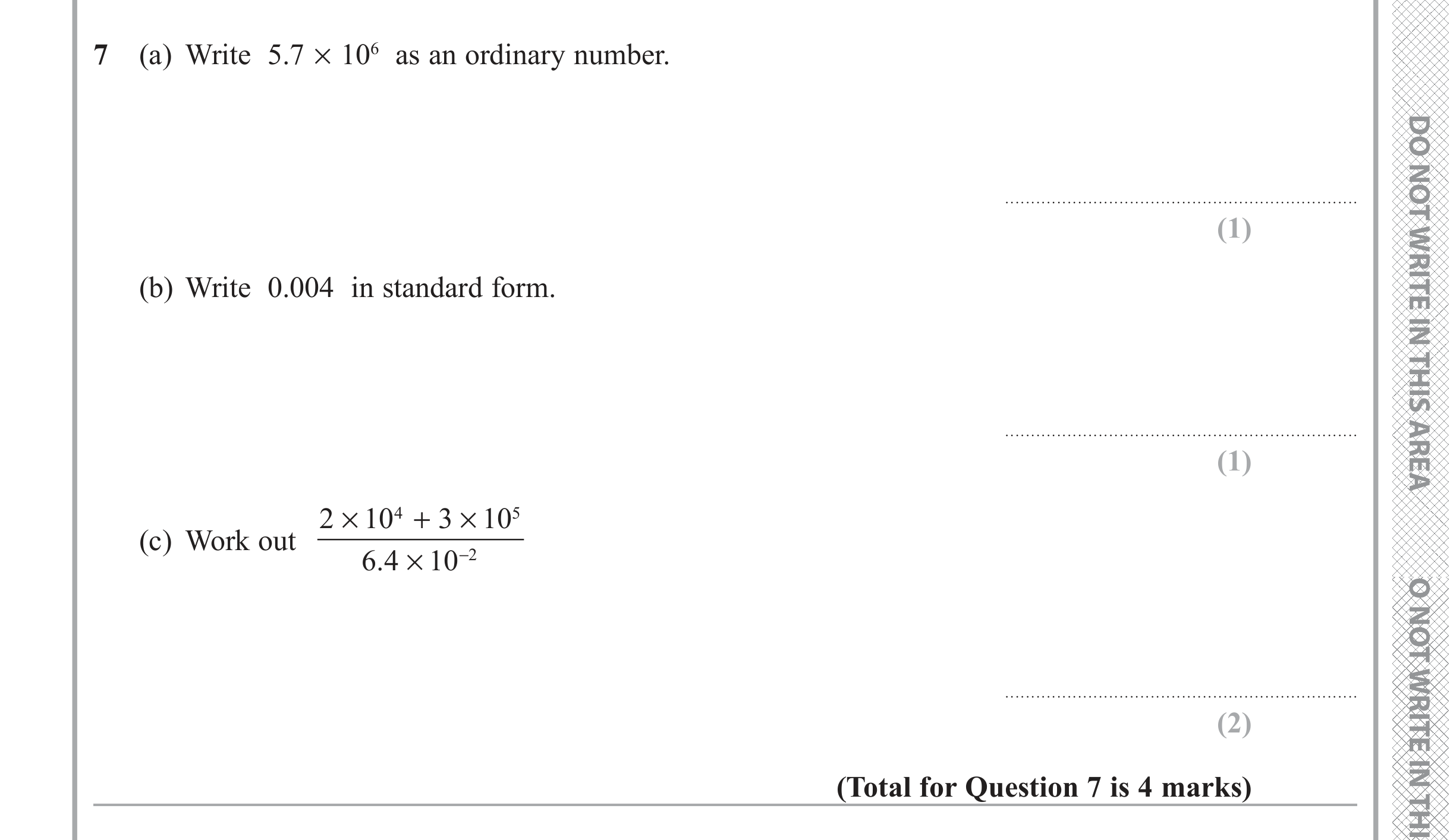 Question 7 — Standard Form — Edexcel iGCSE June 2019