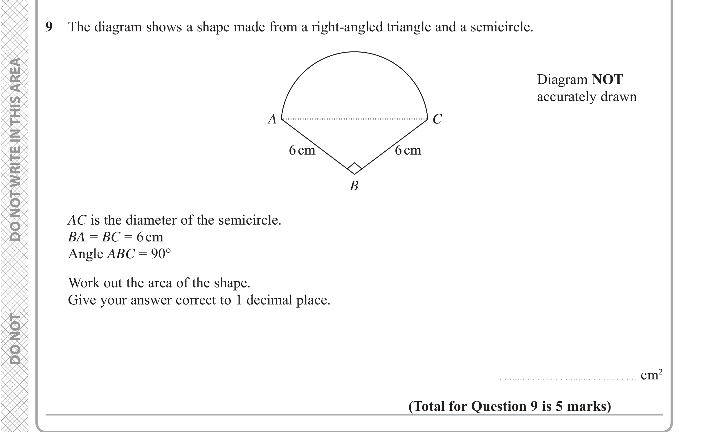 Question 9 — Pythagoras, Perimeter and Area — Edexcel iGCSE June 2019