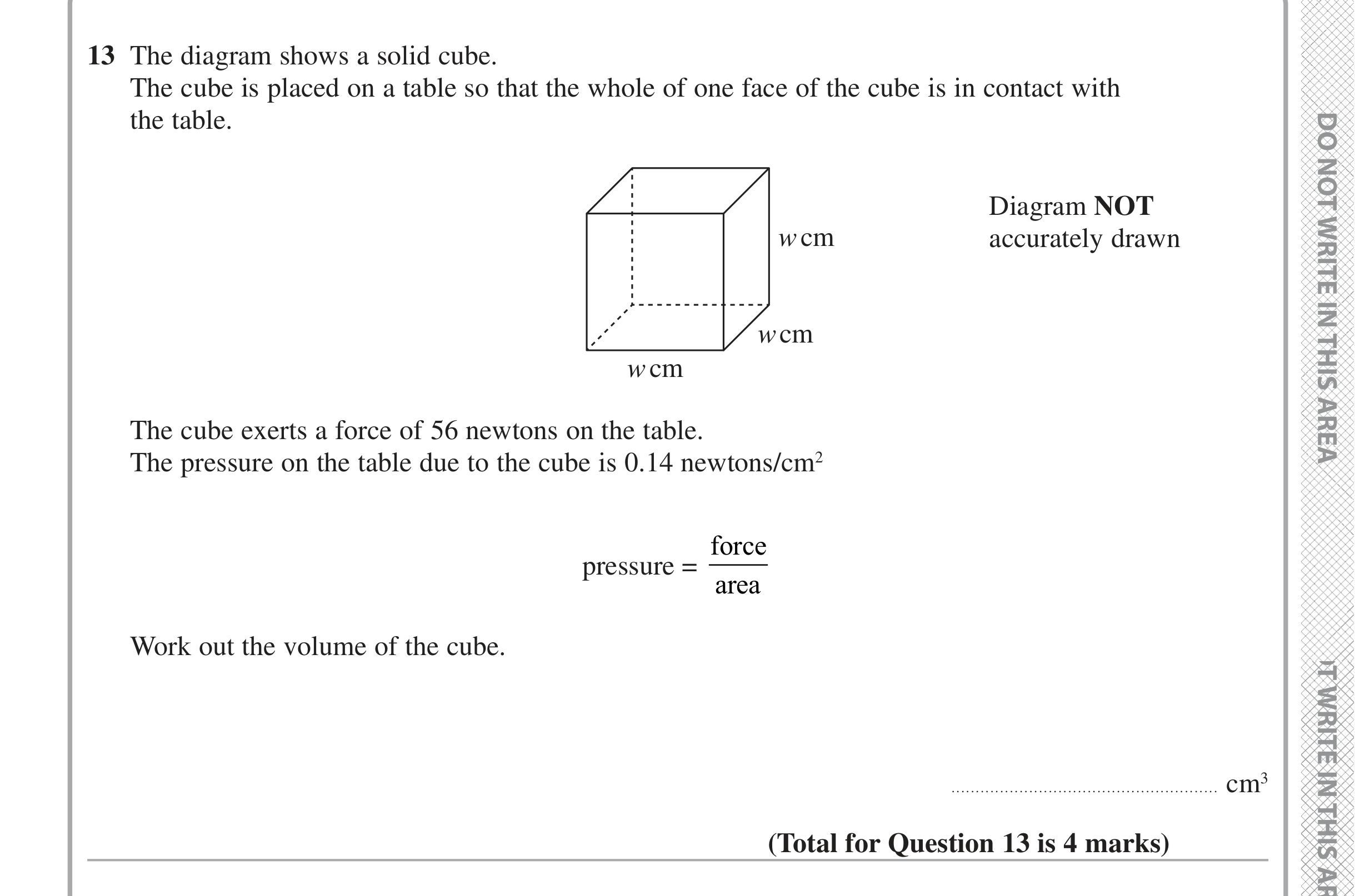 Question 13 — 3D Shapes and Volume, Speed/Distance/Time/Density/Pressure — Edexcel iGCSE Jan 2020