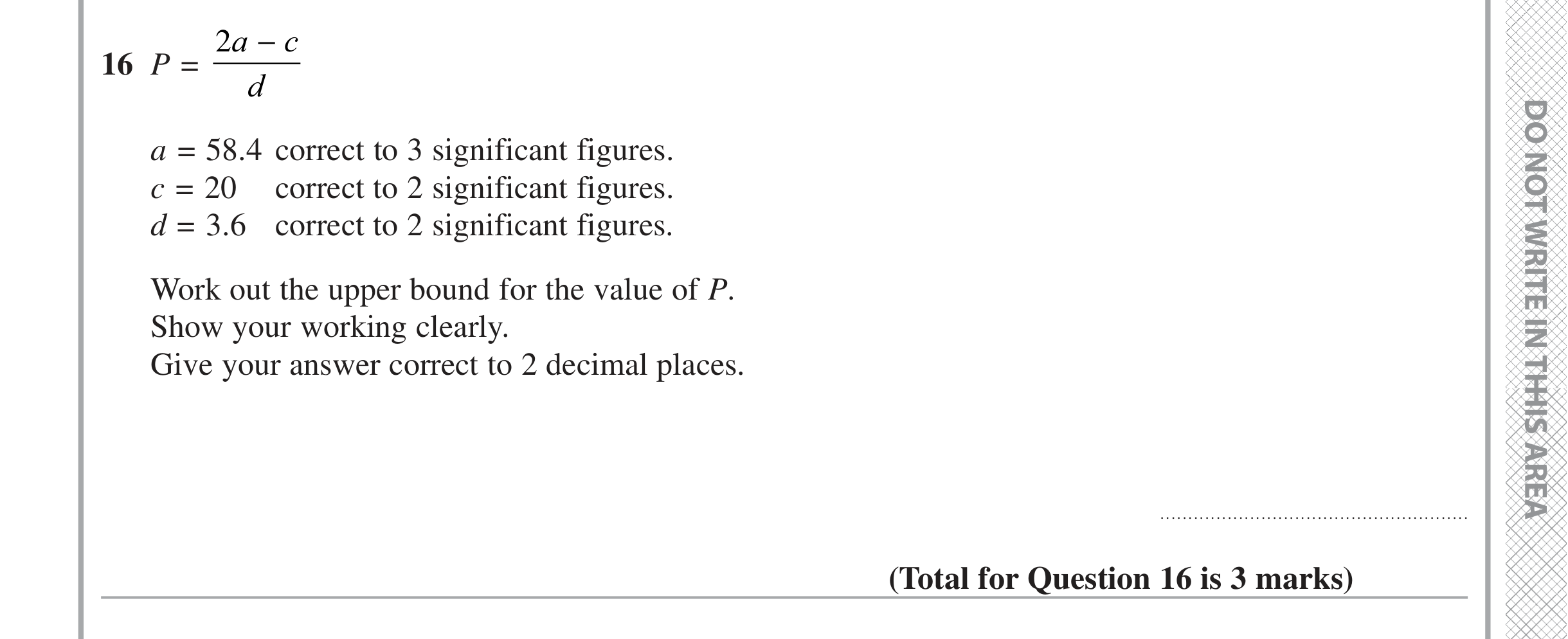 Question 16 — Upper/Lower Bounds — Edexcel iGCSE Jan 2020