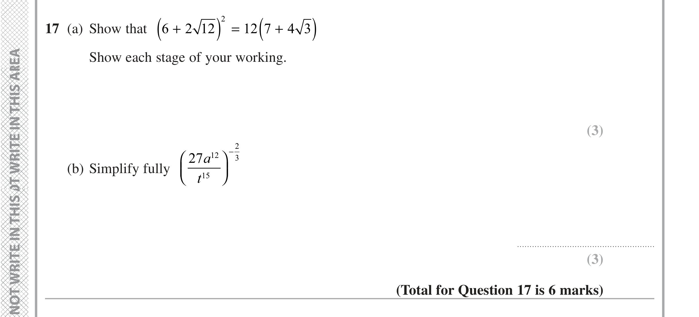 Question 17 — Powers and Roots — Edexcel iGCSE Jan 2020