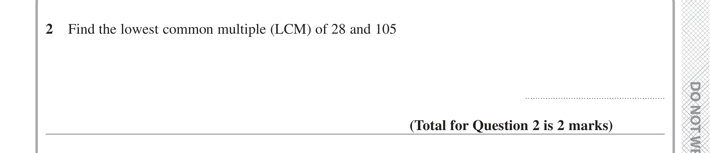 Question 2 — HCF and LCM — Edexcel iGCSE Jan 2020