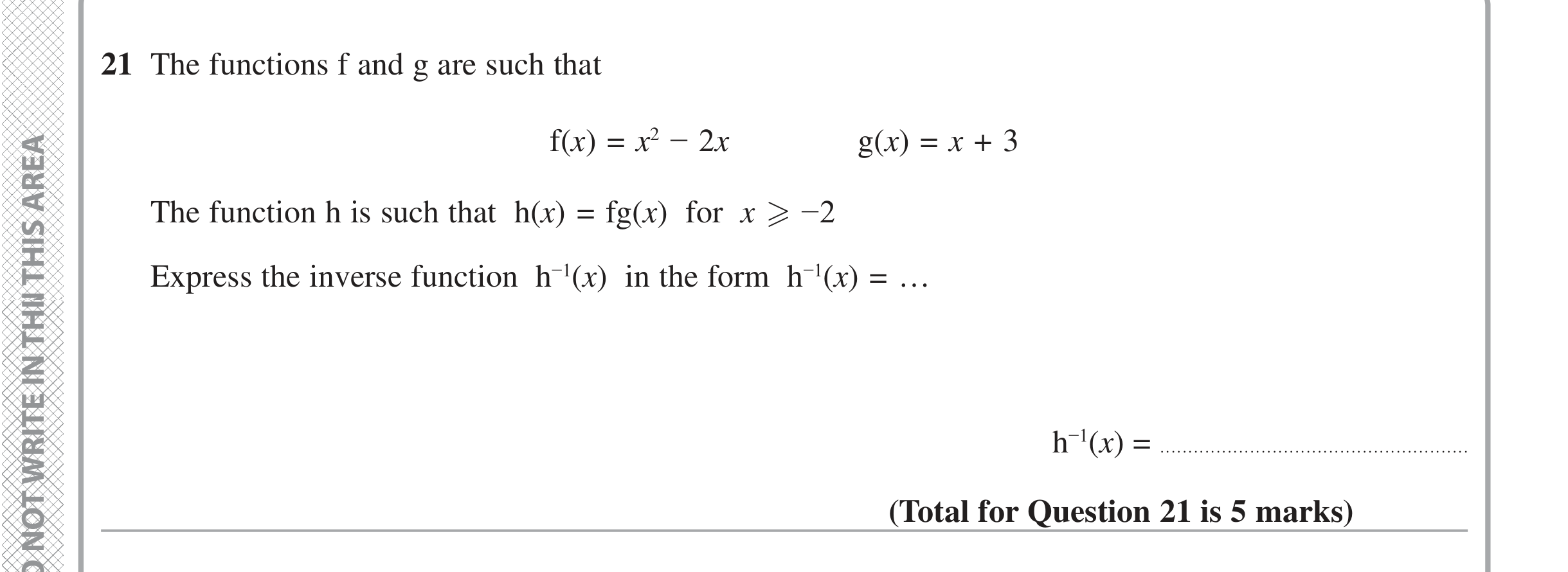 Question 21 — Functions — Edexcel iGCSE Jan 2020