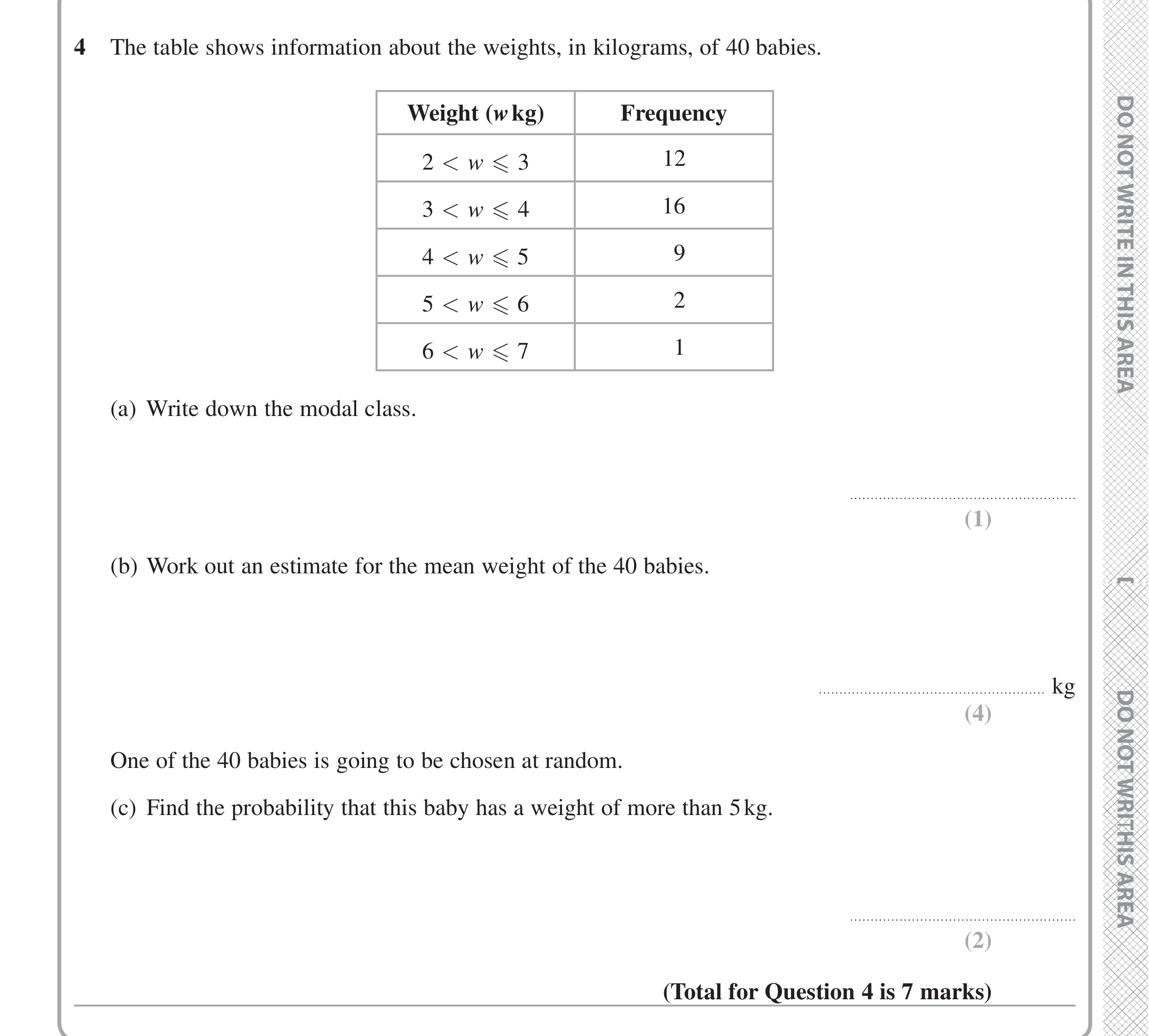 Question 4 — Frequency Tables — Edexcel iGCSE Jan 2020