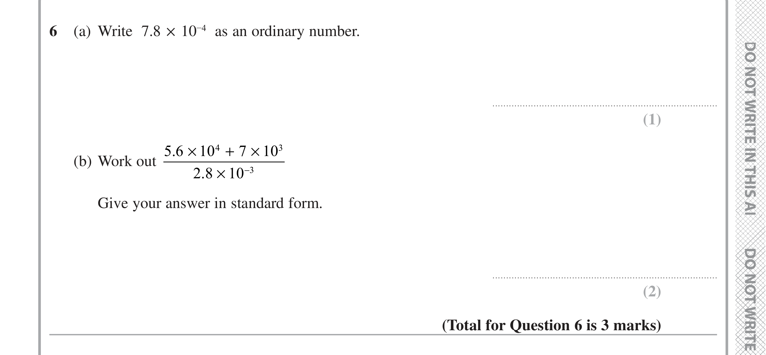 Question 6 — Standard Form — Edexcel iGCSE Jan 2020