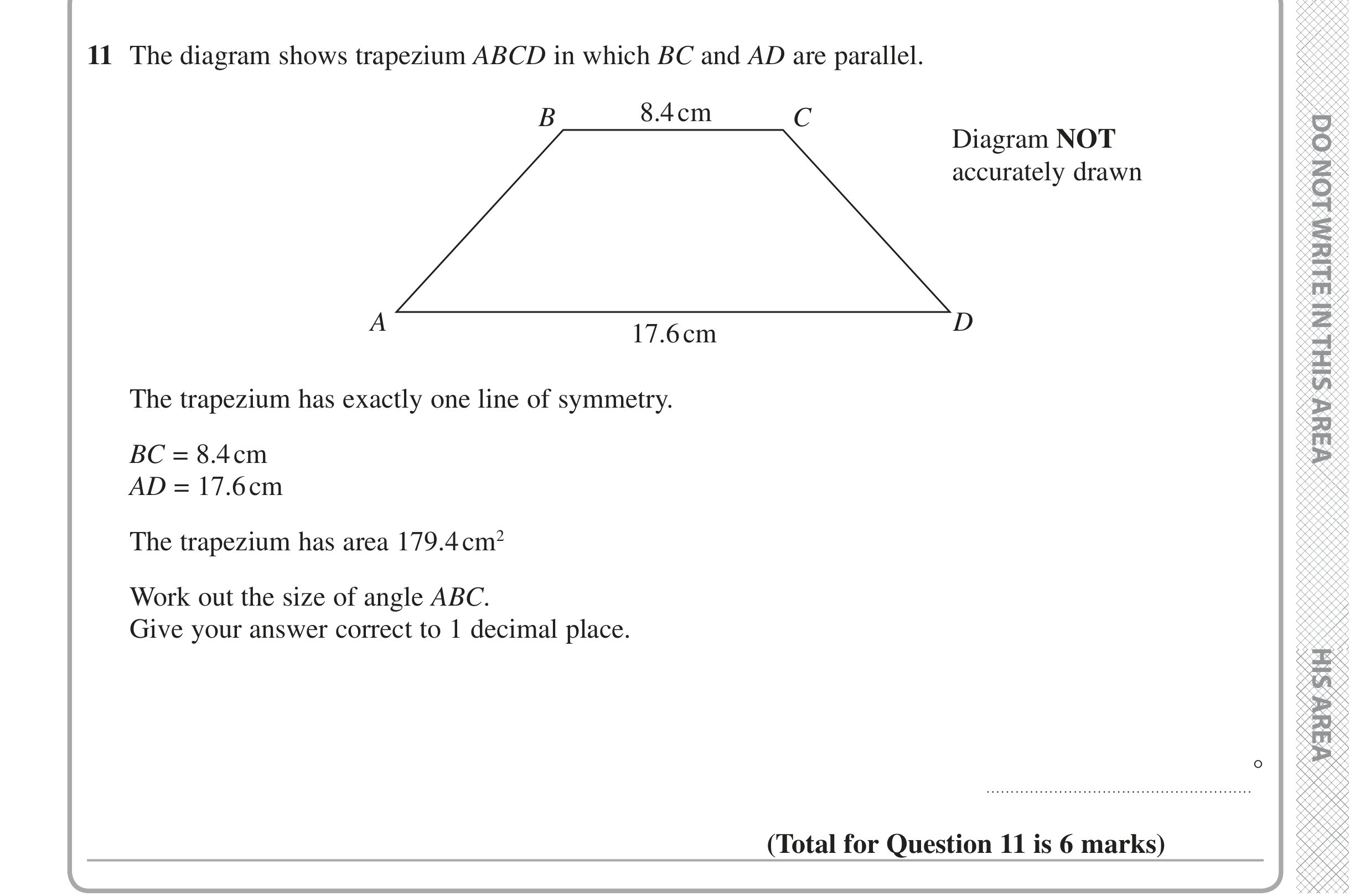 Question 11 — Perimeter and Area, Soh Cah Toa, Symmetry — Edexcel iGCSE June 2020
