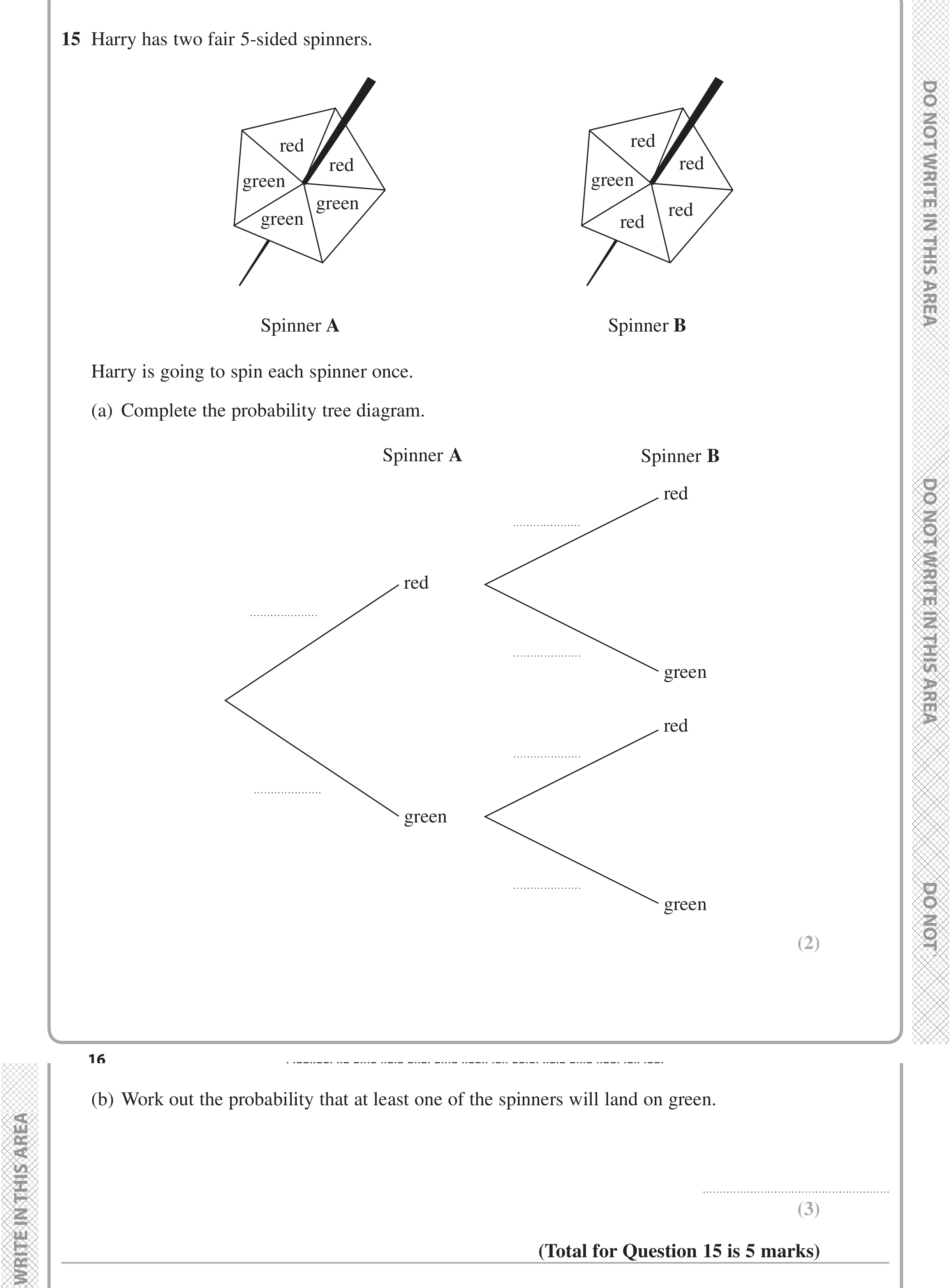 Question 15 — Probability — Edexcel iGCSE June 2020