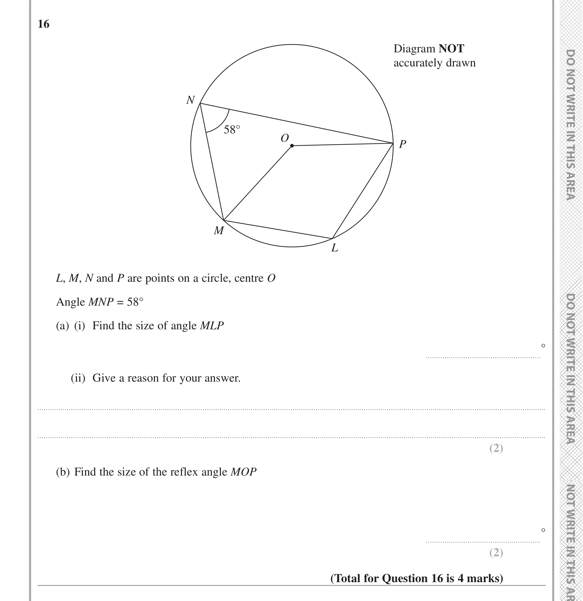 Question 16 — Circle Theorems — Edexcel iGCSE June 2020
