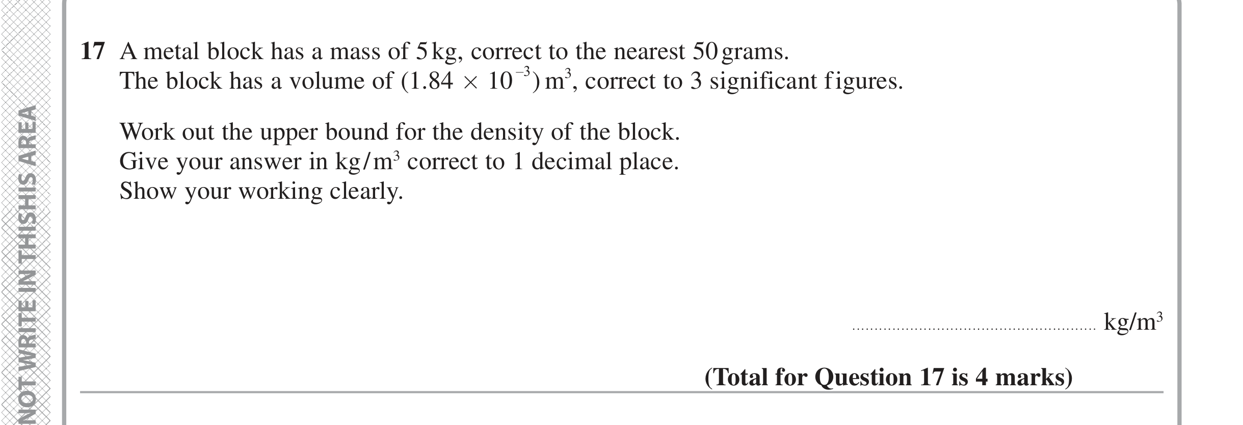 Question 17 — Upper/Lower Bounds, Unit Conversions — Edexcel iGCSE June 2020