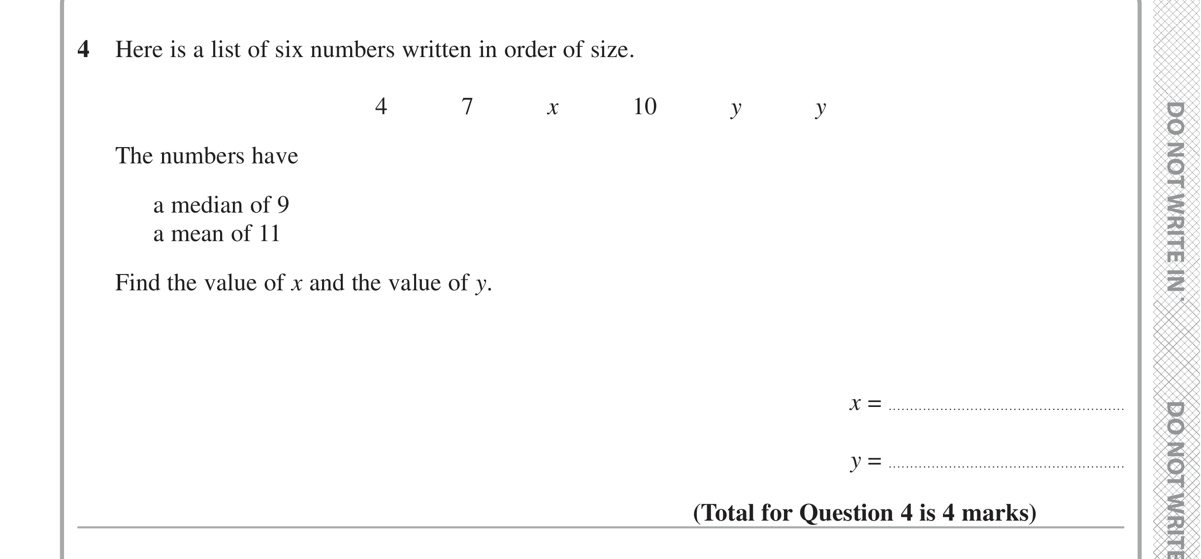 Question 4 — Mean/Median/Mode/Range — Edexcel iGCSE June 2020