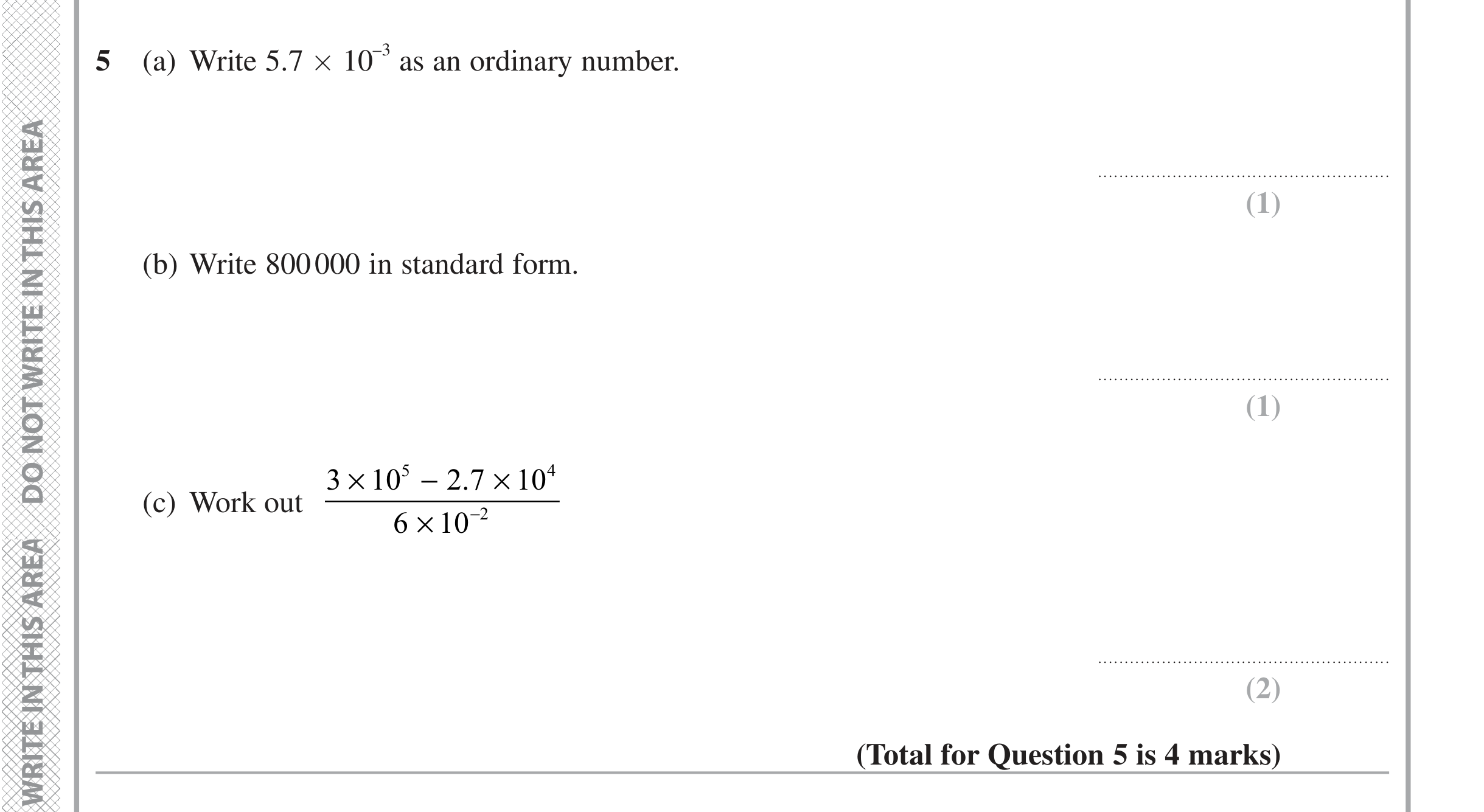 Question 5 — Standard Form — Edexcel iGCSE June 2020