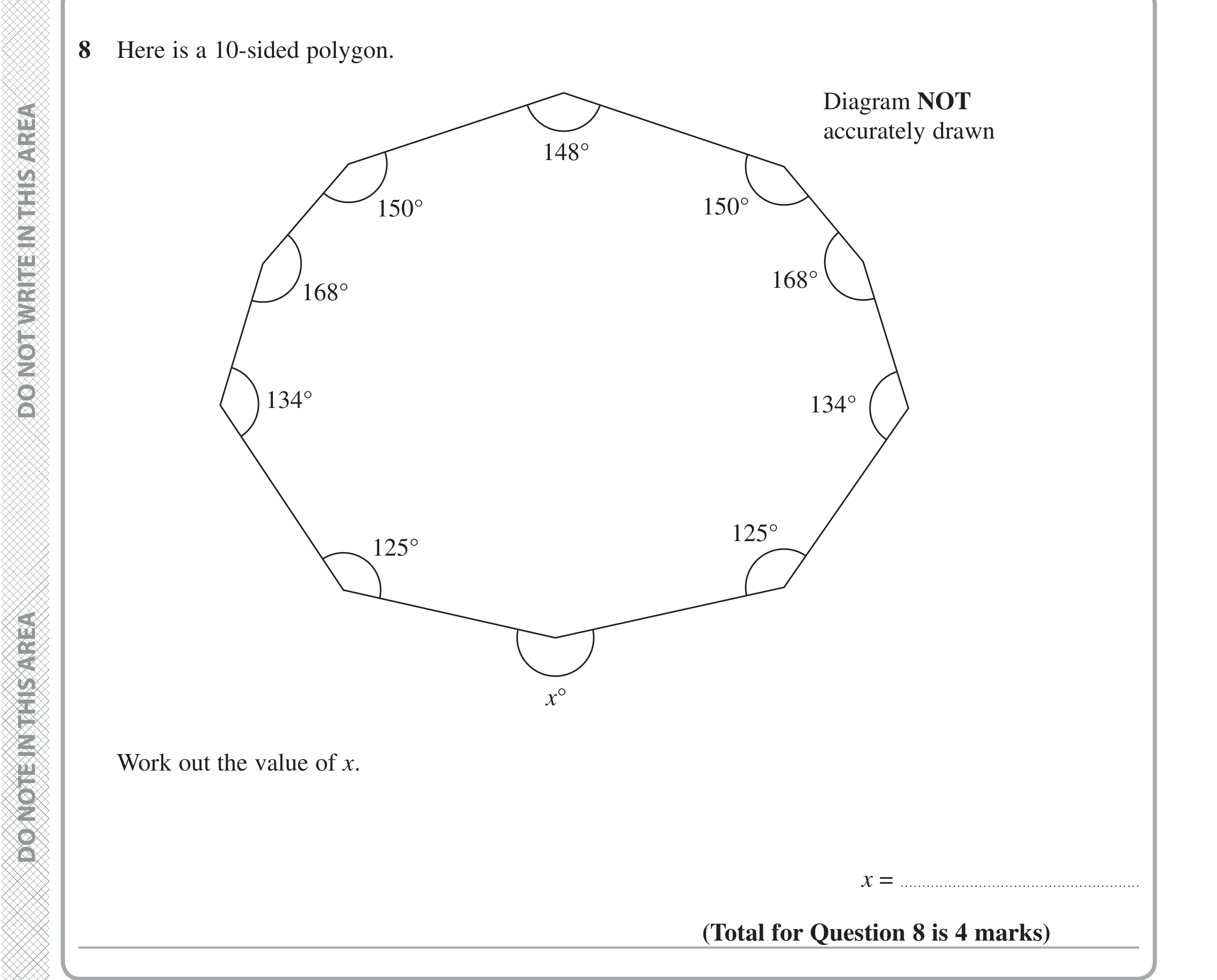 Question 8 — Angles, Interior and Exterior Angles — Edexcel iGCSE June 2020