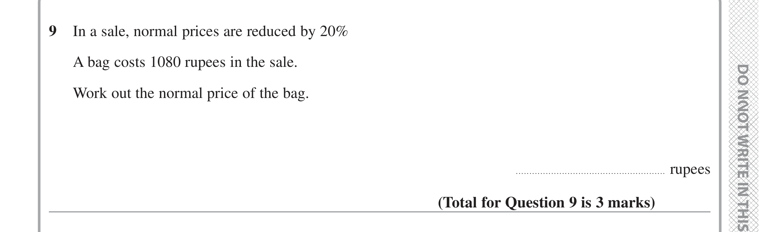 Question 9 — Percentages — Edexcel iGCSE June 2020