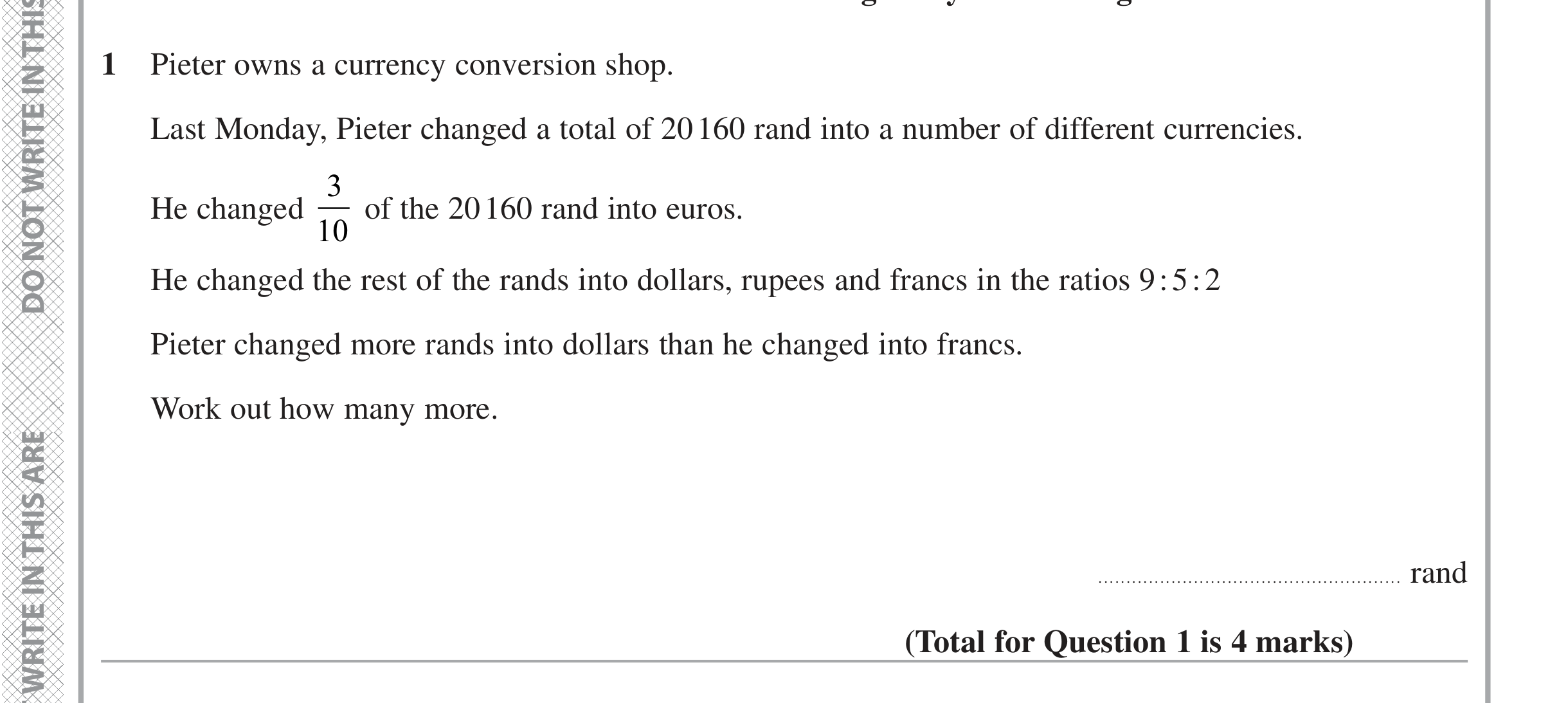 Question 1 — Fractions, Ratios — Edexcel iGCSE Jan 2021