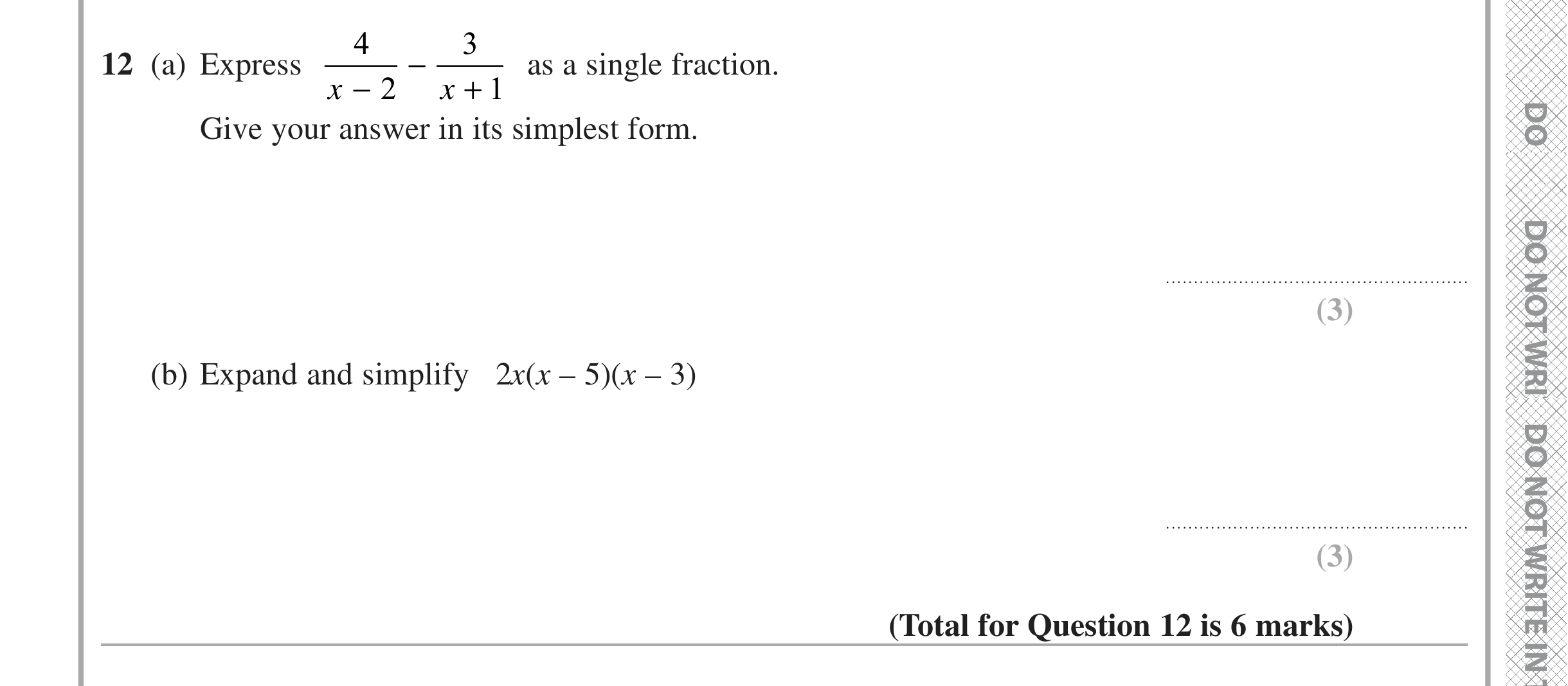 Question 12 — Algebra Fractions, Factorise/Expand/Simplify — Edexcel iGCSE Jan 2021