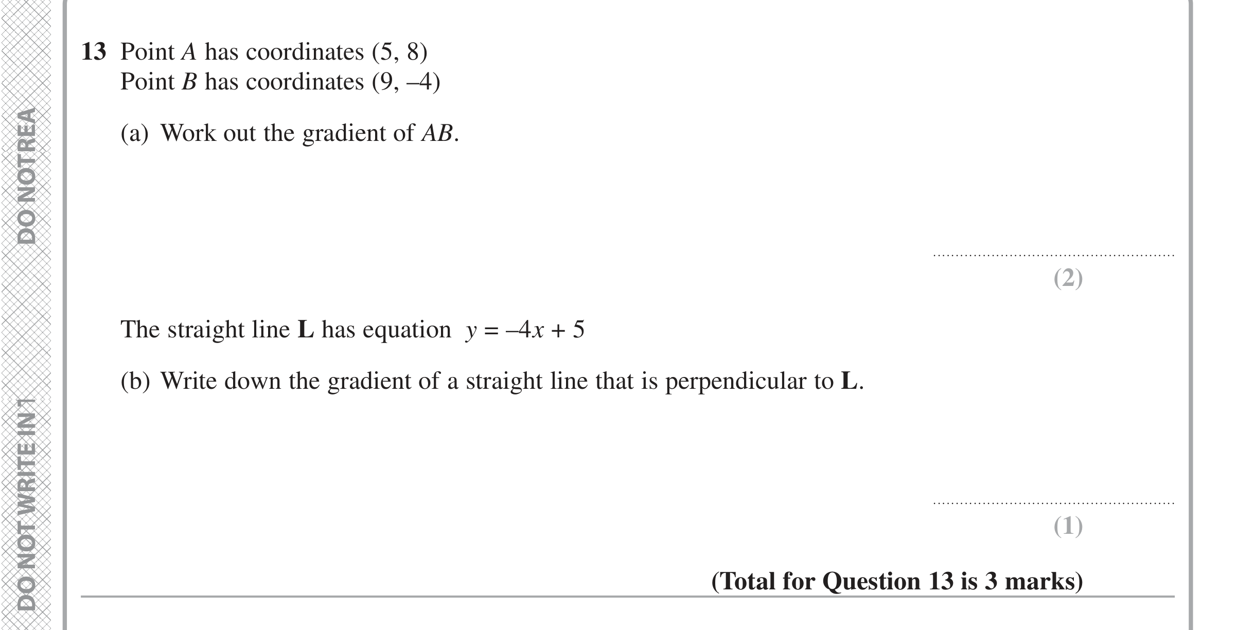 Question 13 — Straight Line Graphs — Edexcel iGCSE Jan 2021