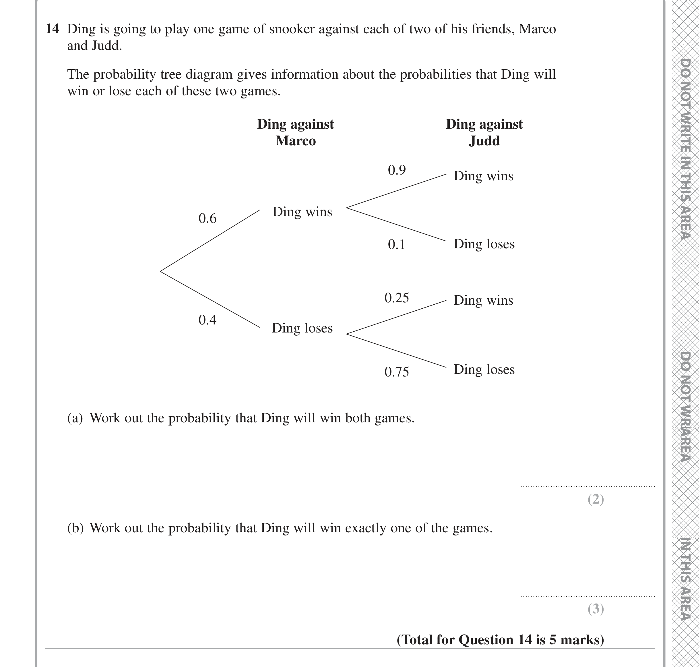 Question 14 — Probability — Edexcel iGCSE Jan 2021