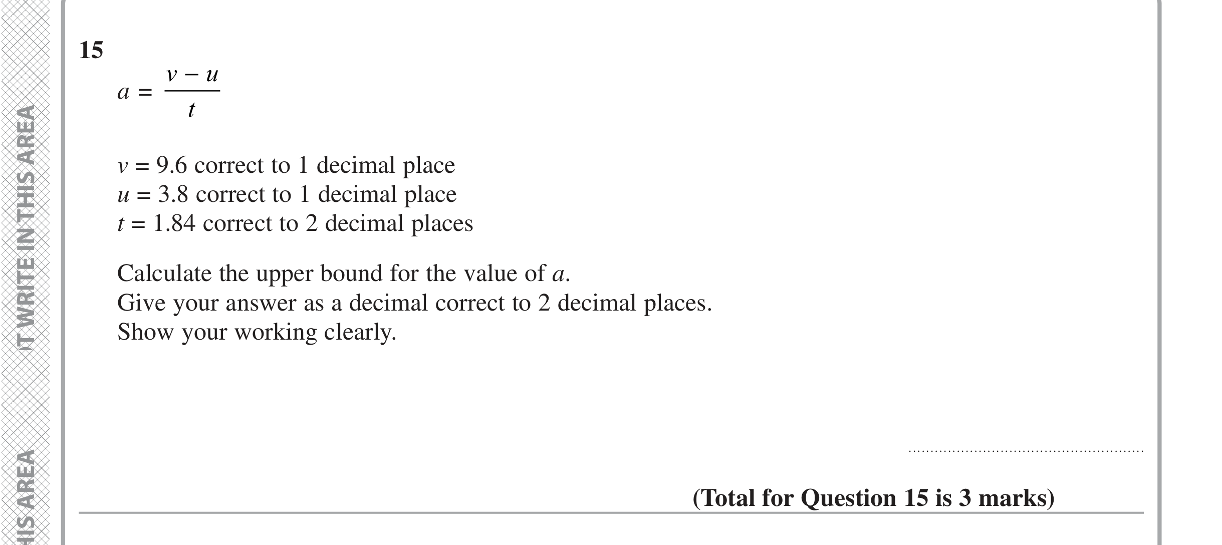Question 15 — Upper/Lower Bounds — Edexcel iGCSE Jan 2021