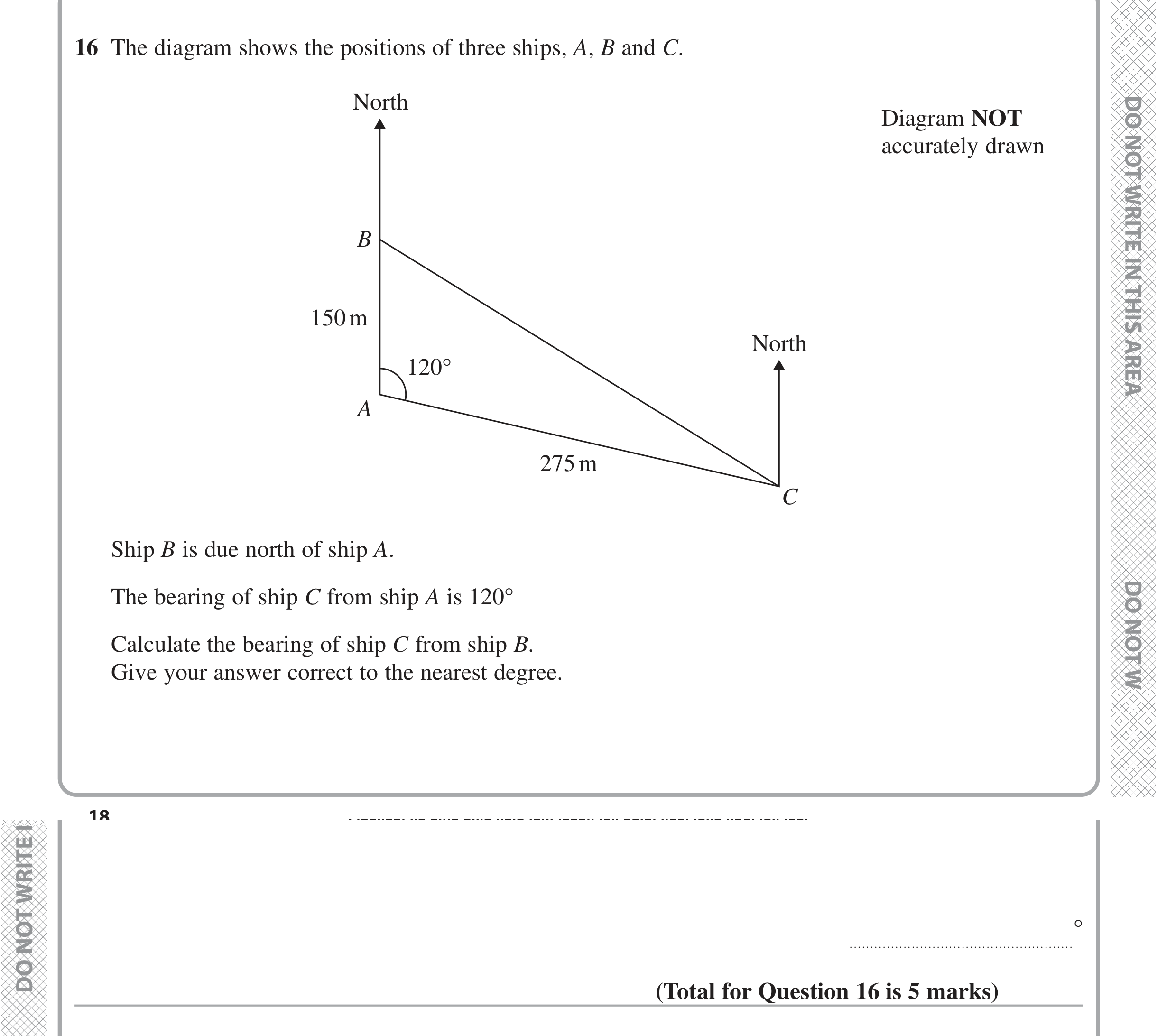 Question 16 — Bearings, Triangles — Edexcel iGCSE Jan 2021