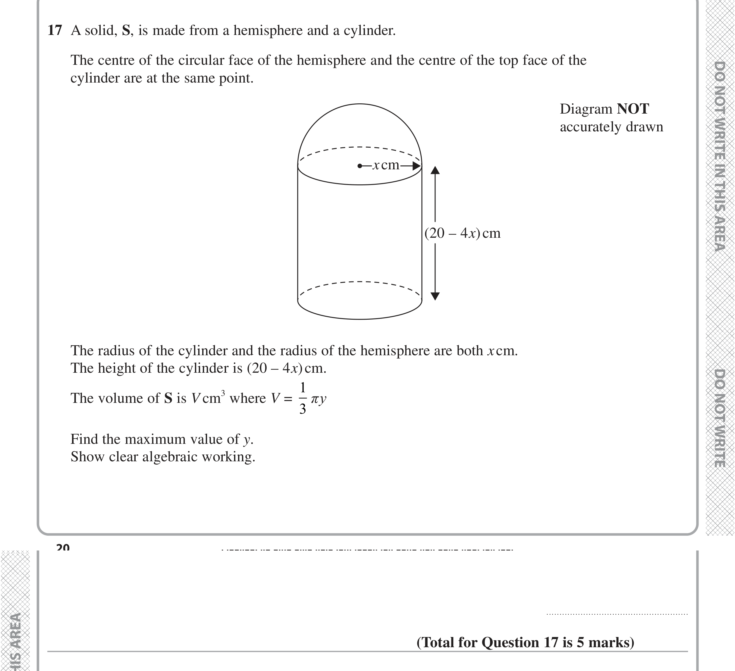 Question 17 — 3D Shapes and Volume, Differentiation — Edexcel iGCSE Jan 2021